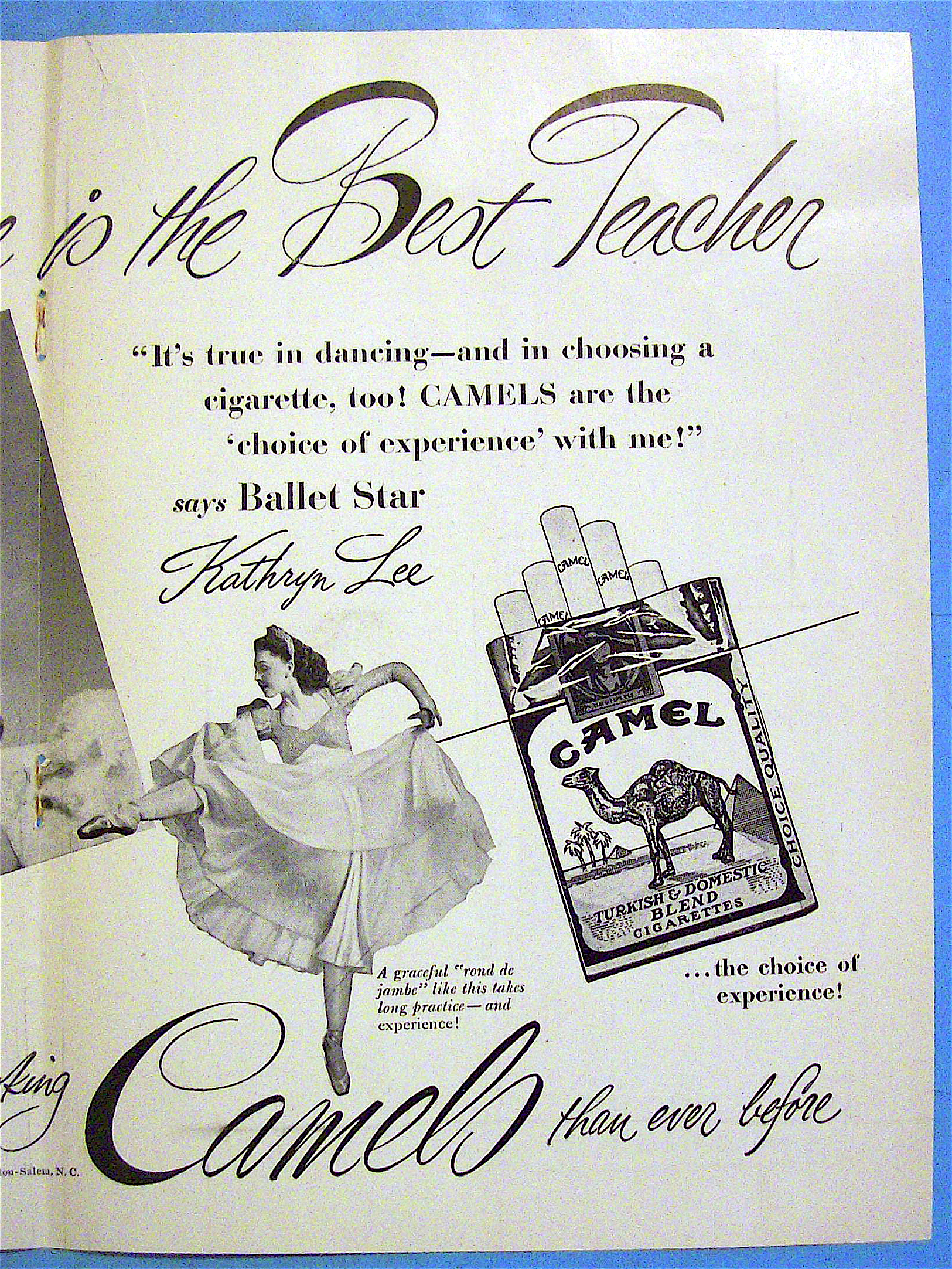 1948 Camel Cigarettes with Ballet Star Kathryn Lee