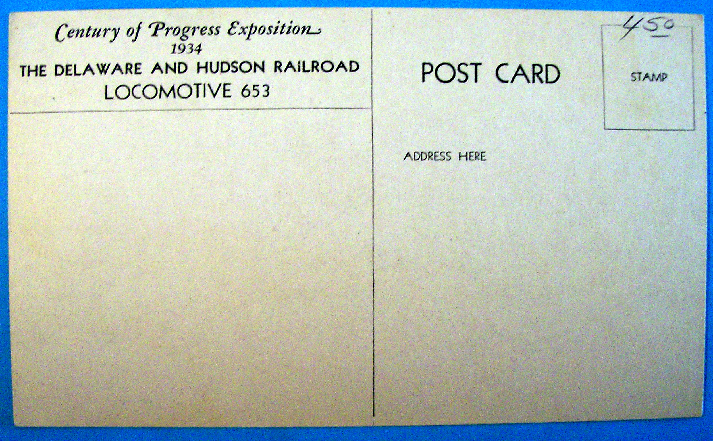 1933 Century of Progress, Delaware & Hudson Postcard