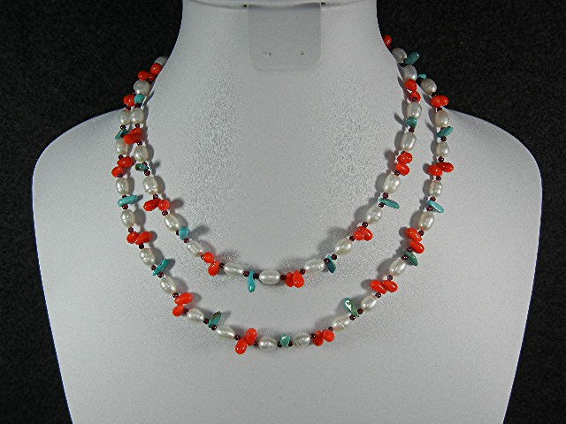 Coral Turquoise Freshwater Pearls Necklace