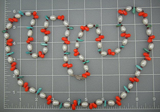 Coral Turquoise Freshwater Pearls Necklace