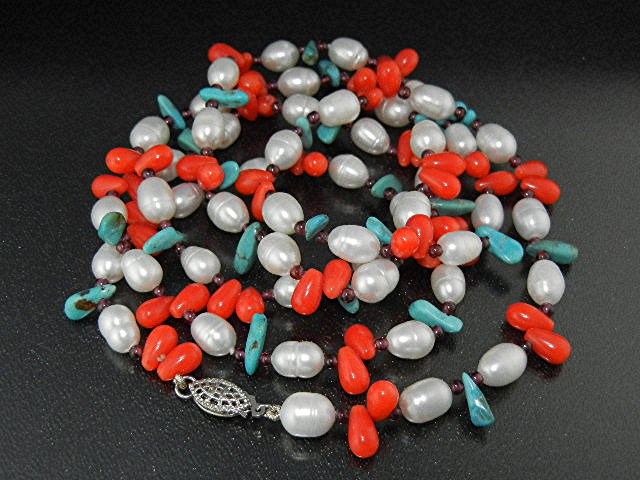 Coral Turquoise Freshwater Pearls Necklace