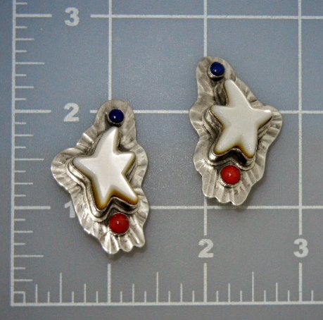 David Troutman  Coral Lapis Sterling Silver Clip Earrin