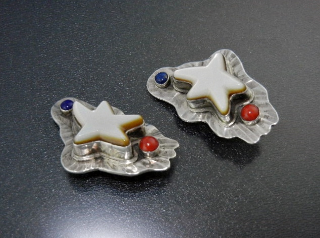 David Troutman Coral Lapis Sterling Silver Clip Earrin