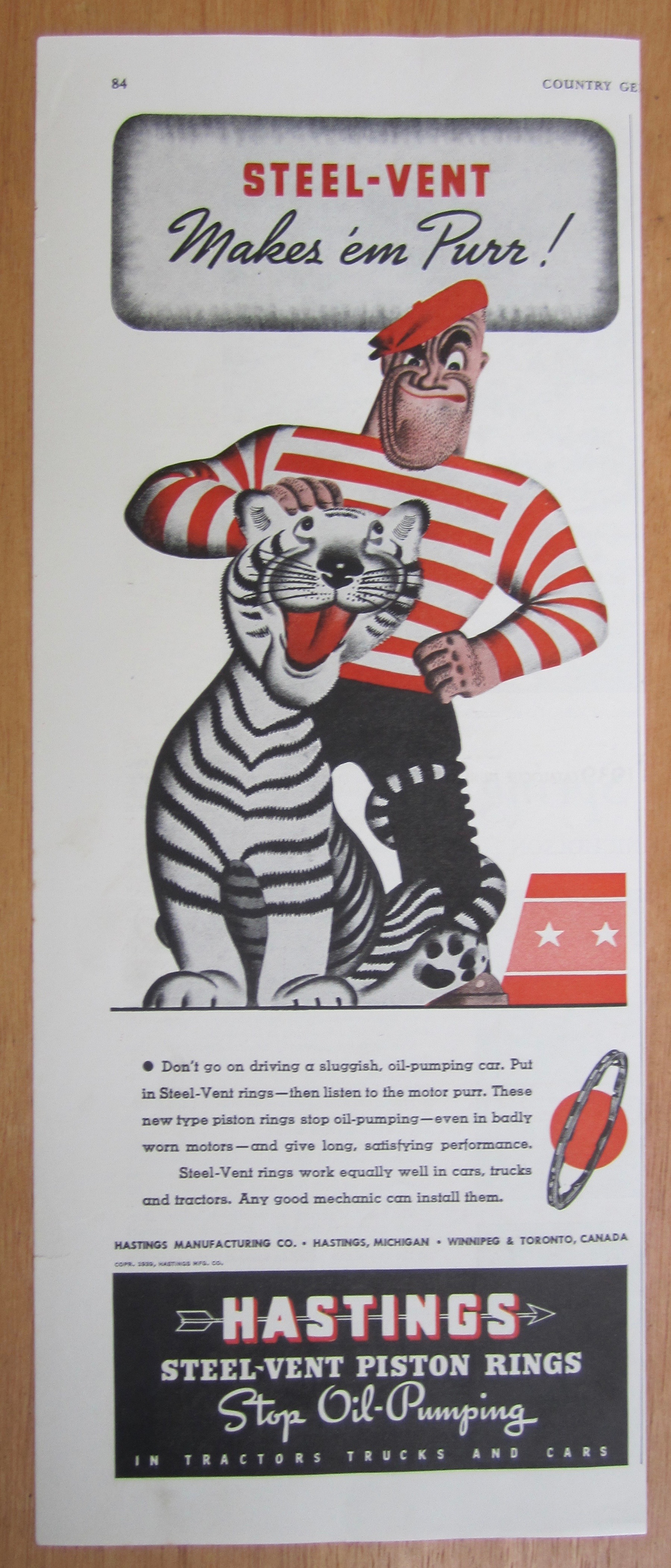 1939 Hastings Steel-Vent Piston Rings w/ Man & Tiger