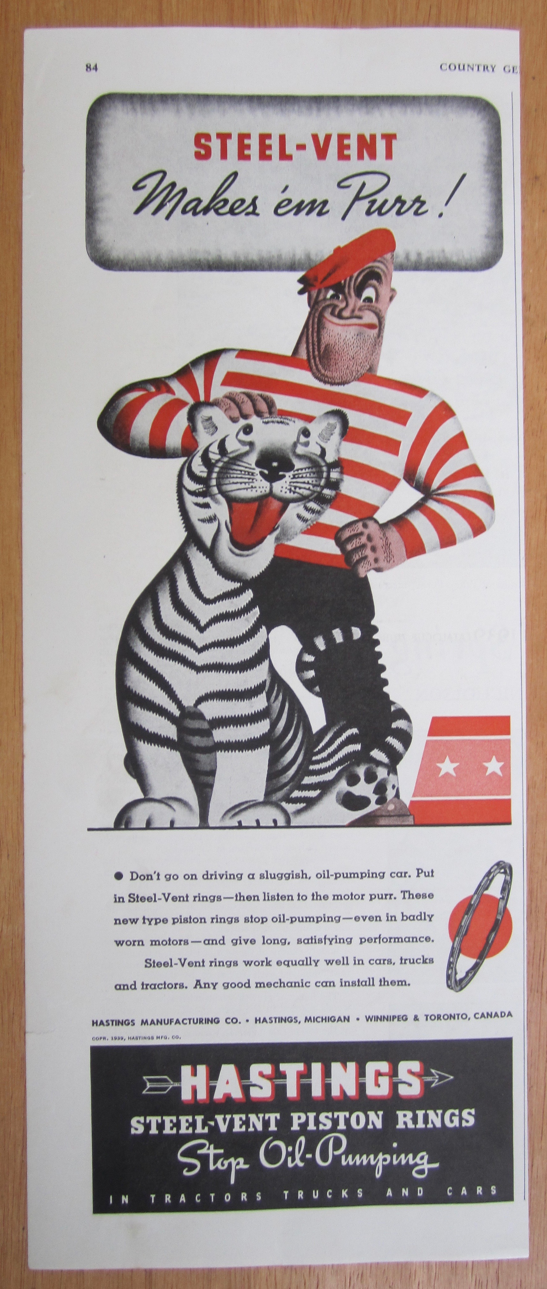 1939 Hastings Steel-Vent Piston Rings w/ Man & Tiger