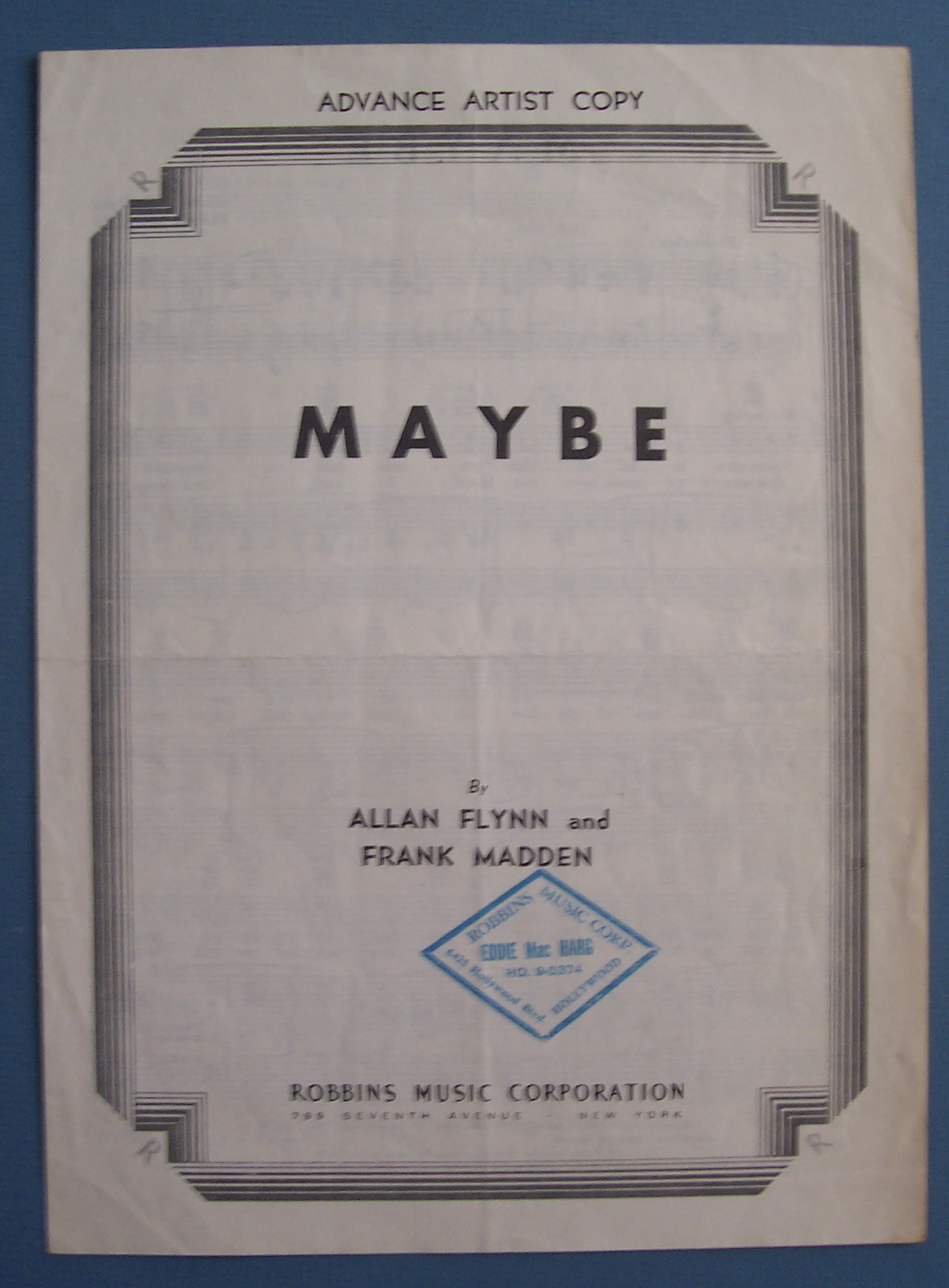Sheet Music Of 1935 Maybe By Allan Flynn & Frank Madden