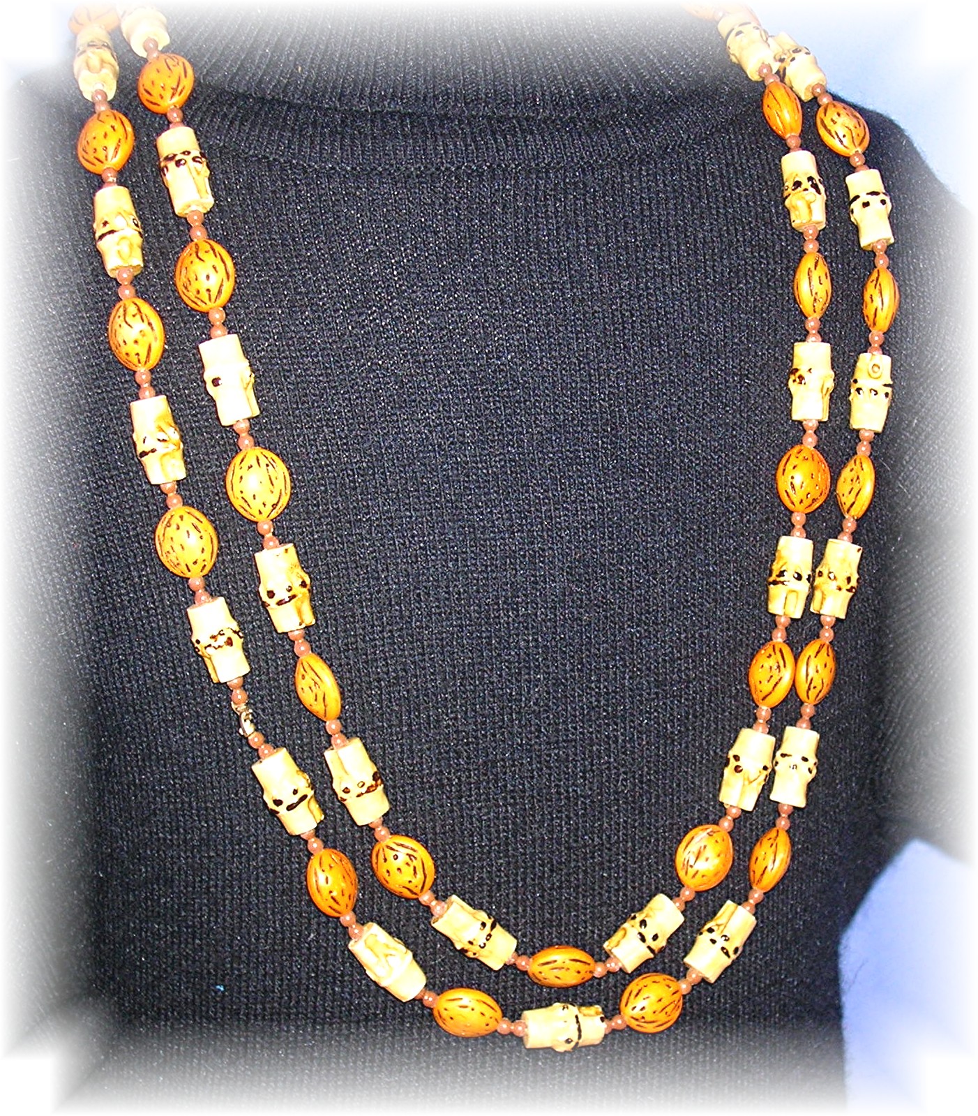 Orange Nuts & Gold  Bamboo Necklace
