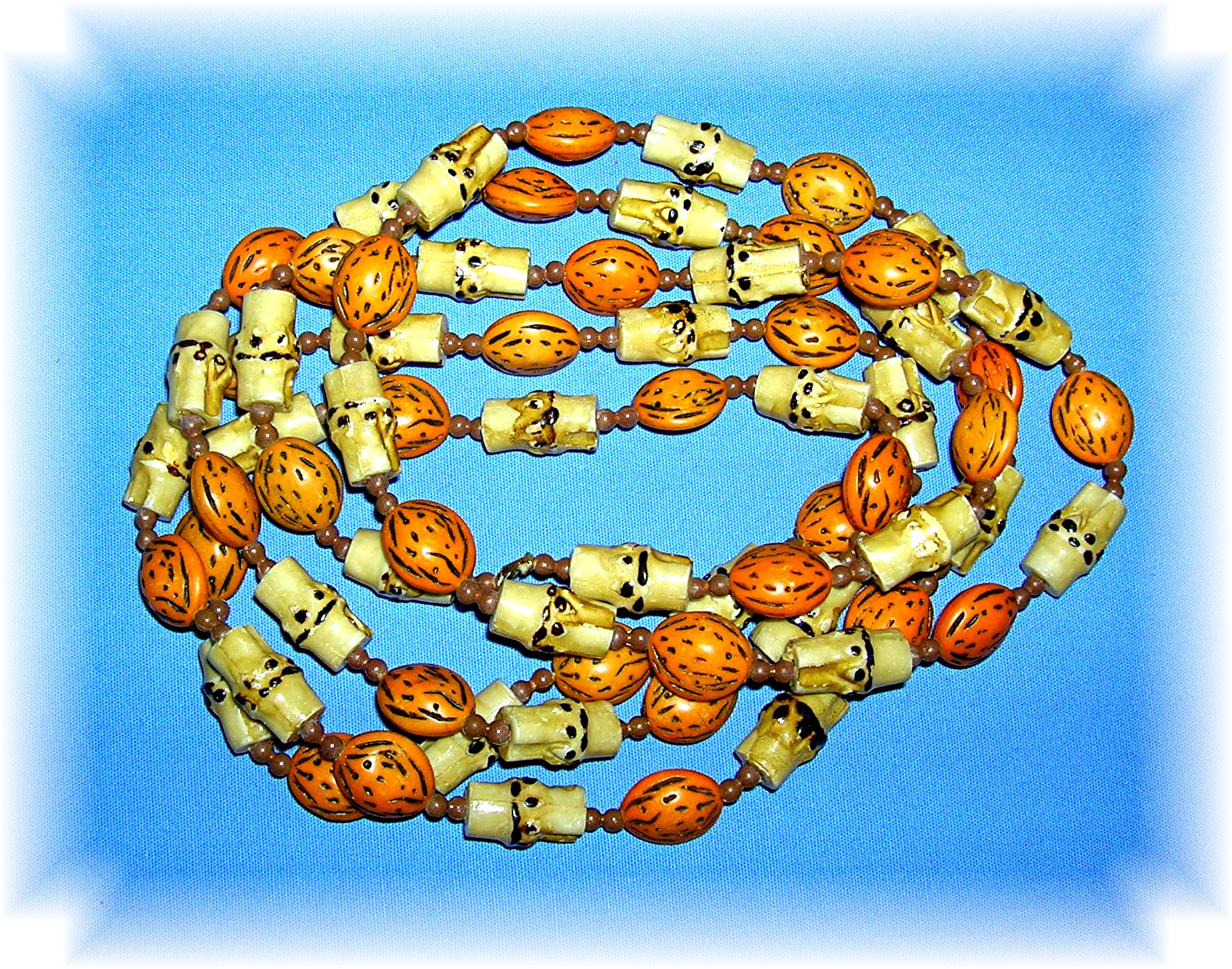 Orange Nuts & Gold  Bamboo Necklace