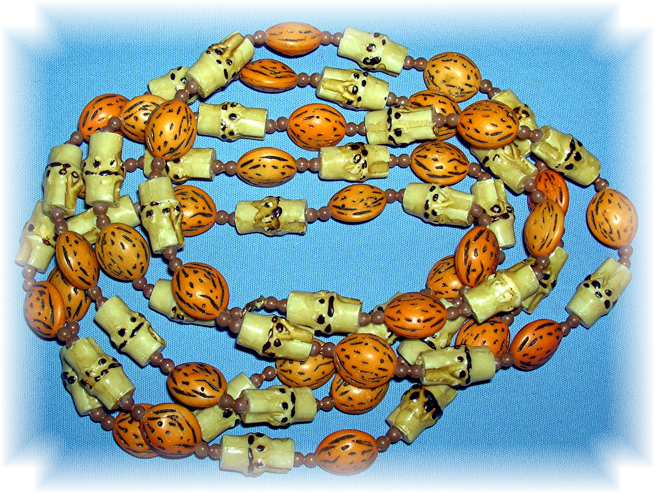 Orange Nuts & Gold  Bamboo Necklace