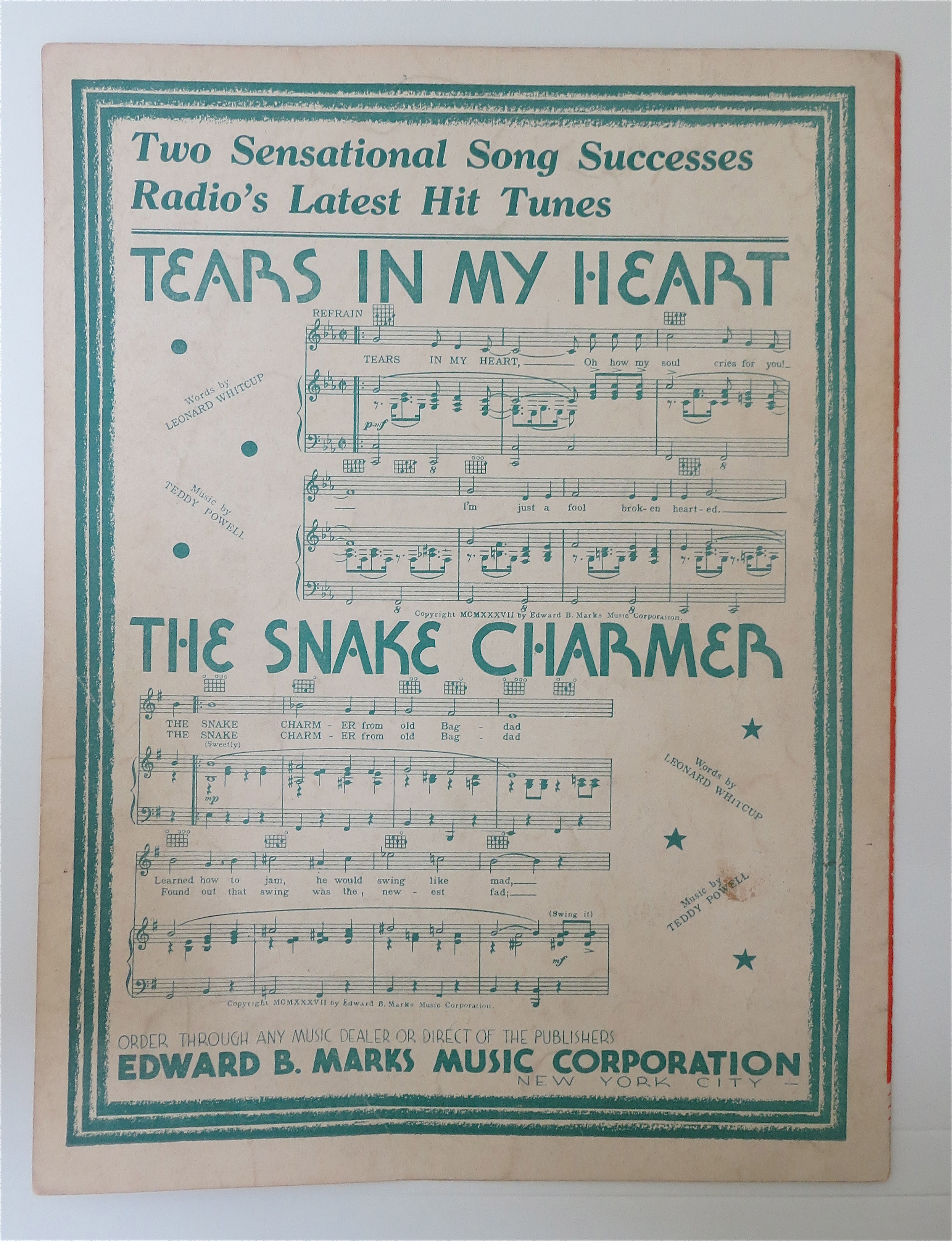 Sheet Music For 1937 The Snake Charmer