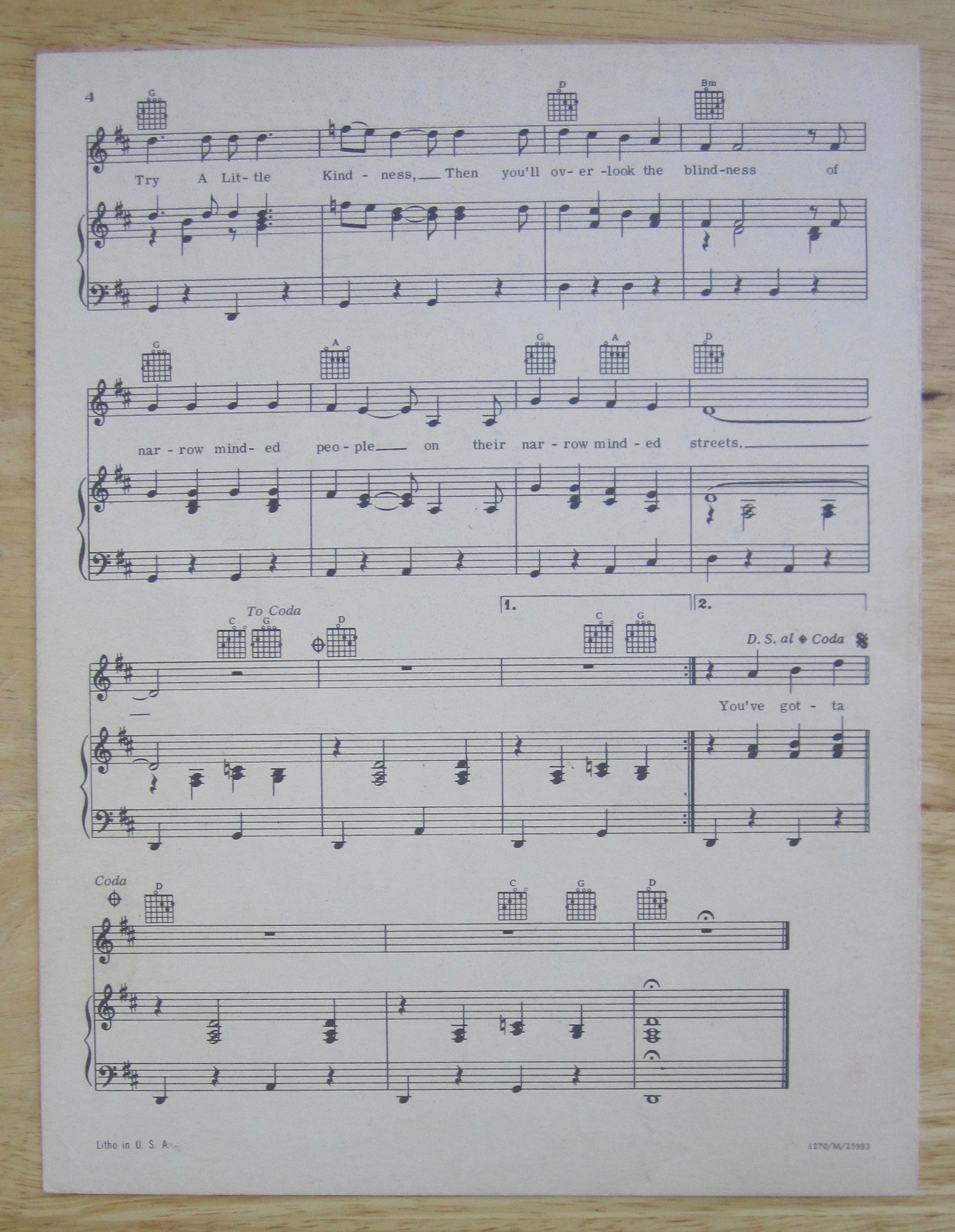 1969 Try A Little Kindness Sheet Music