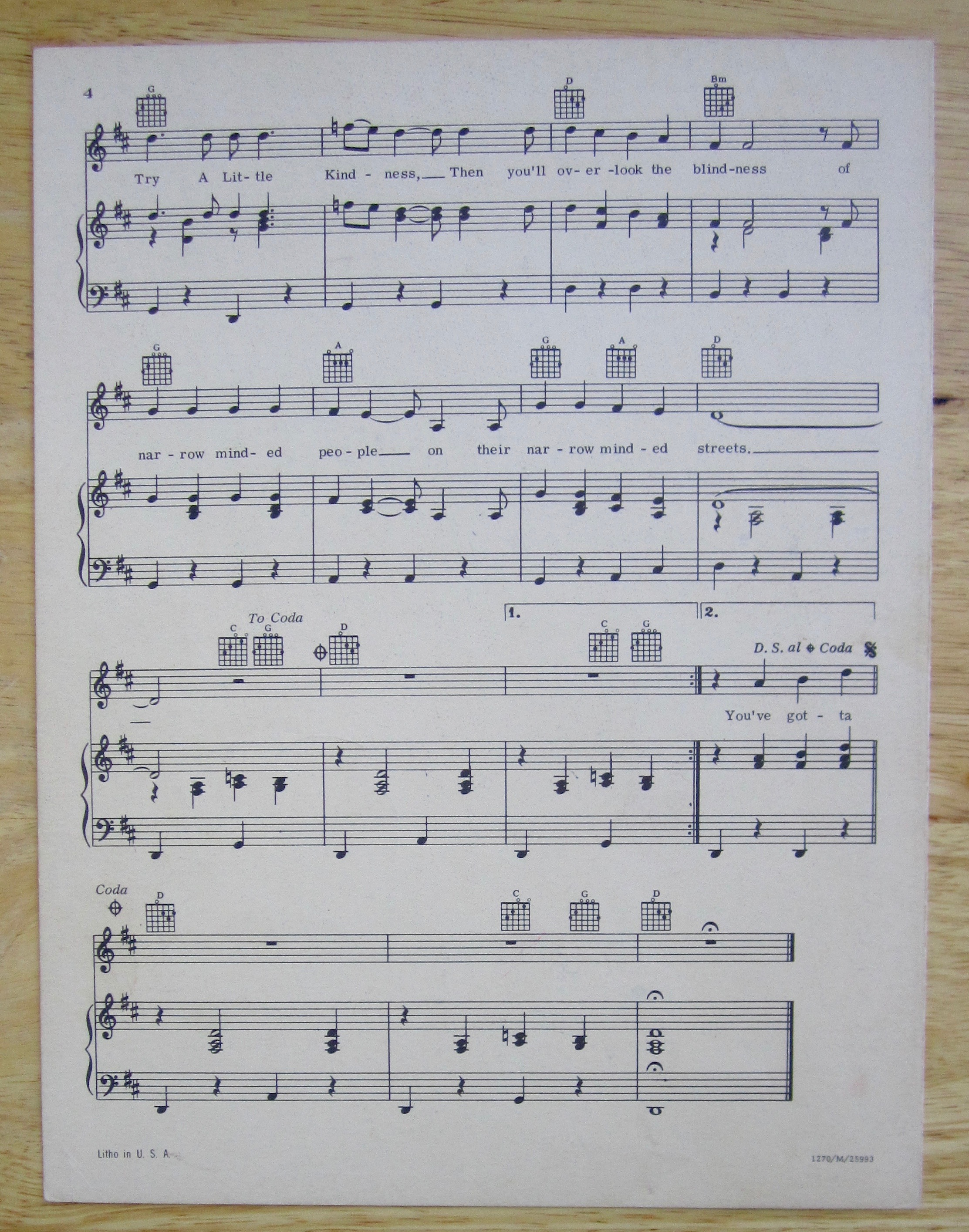 1969 Try A Little Kindness Sheet Music