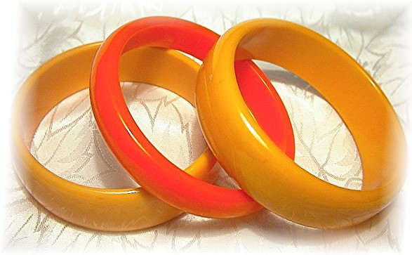 Bakelite Bangle Bracelets 2 Yellow 1 Orange (3)