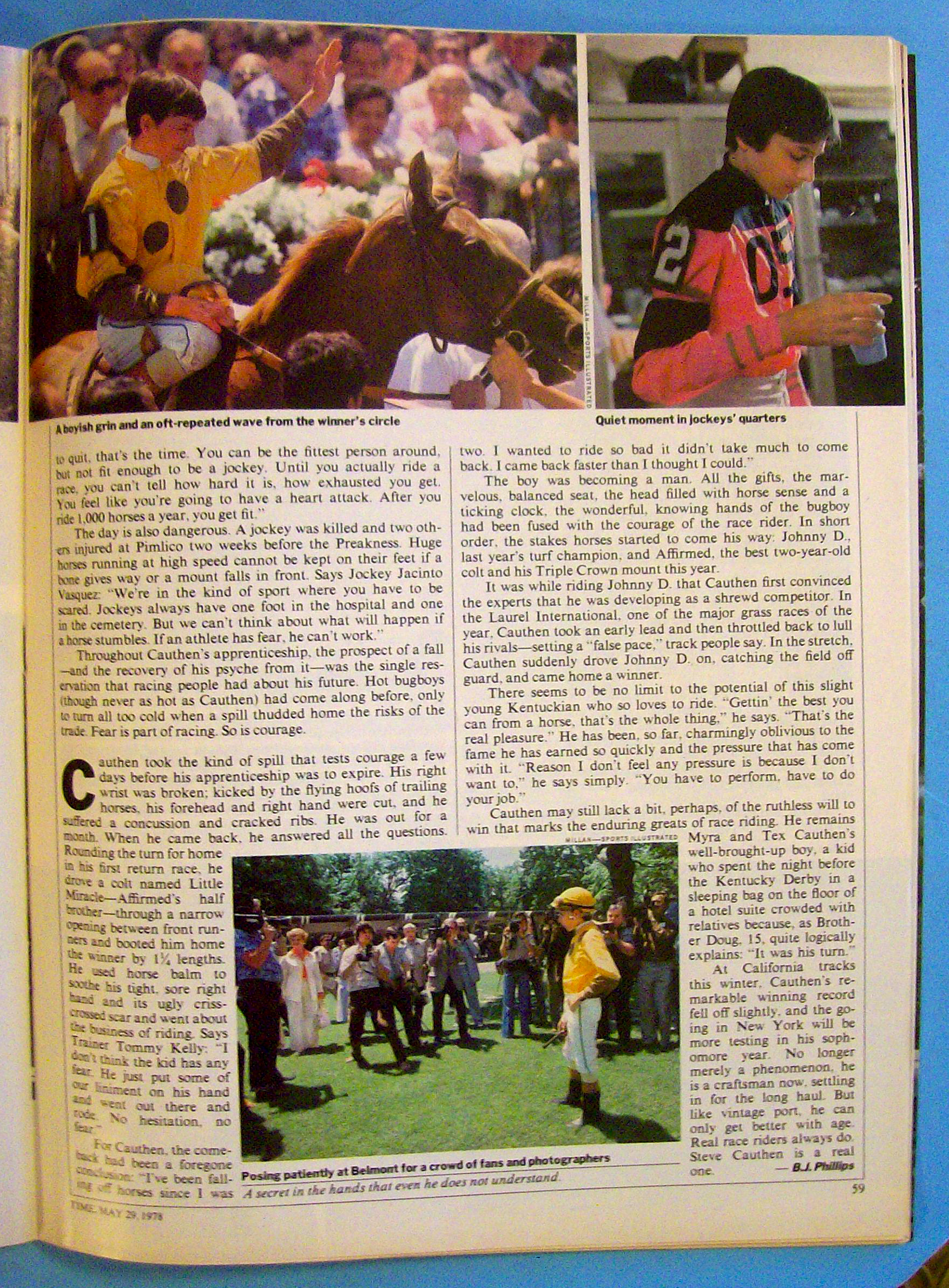 Time Magazine May 29, 1978 Steve Cauthen: A Born Winner