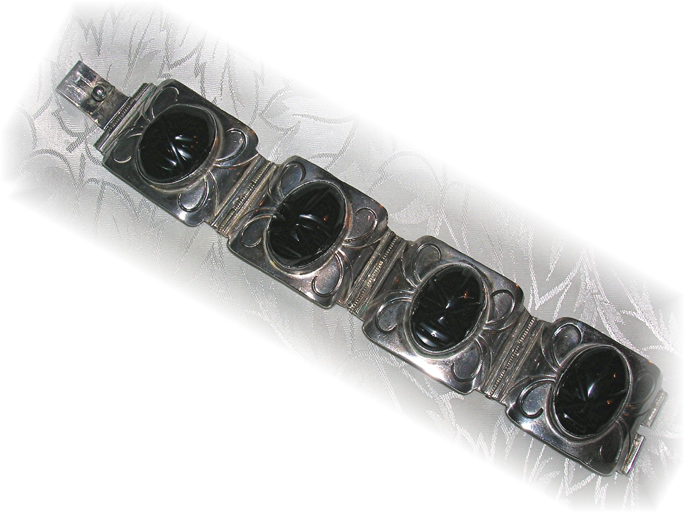 1940s Sterling Silver Onyx Mexican Bracelet