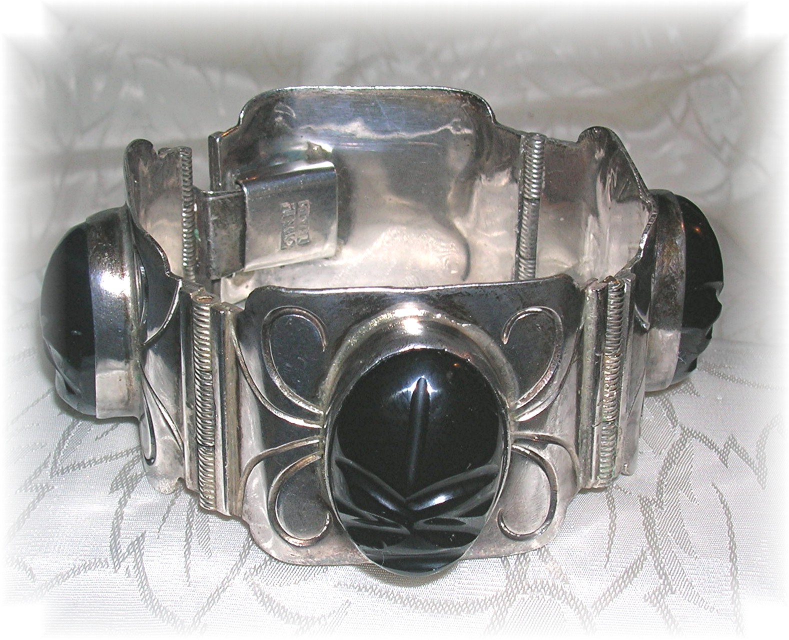 1940s Sterling Silver Onyx Mexican Bracelet