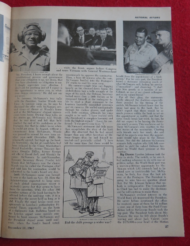 Newsweek Magazine December 11, 1967 Mc Namara: Why Is He Leaving
