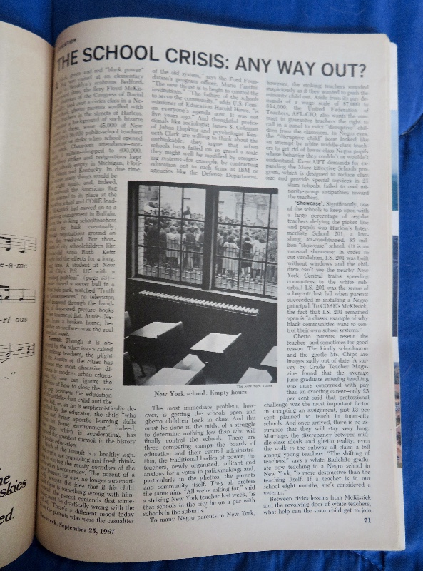 Newsweek Magazine September 25, 1967 The School Crisis
