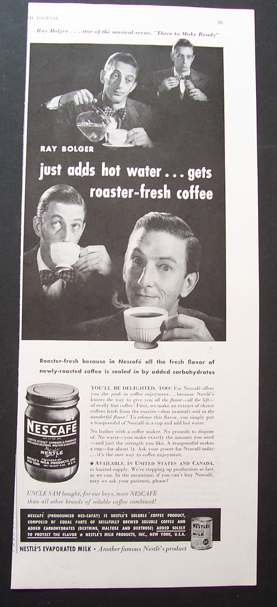1946 Nescafe Coffee With Ray Bolger