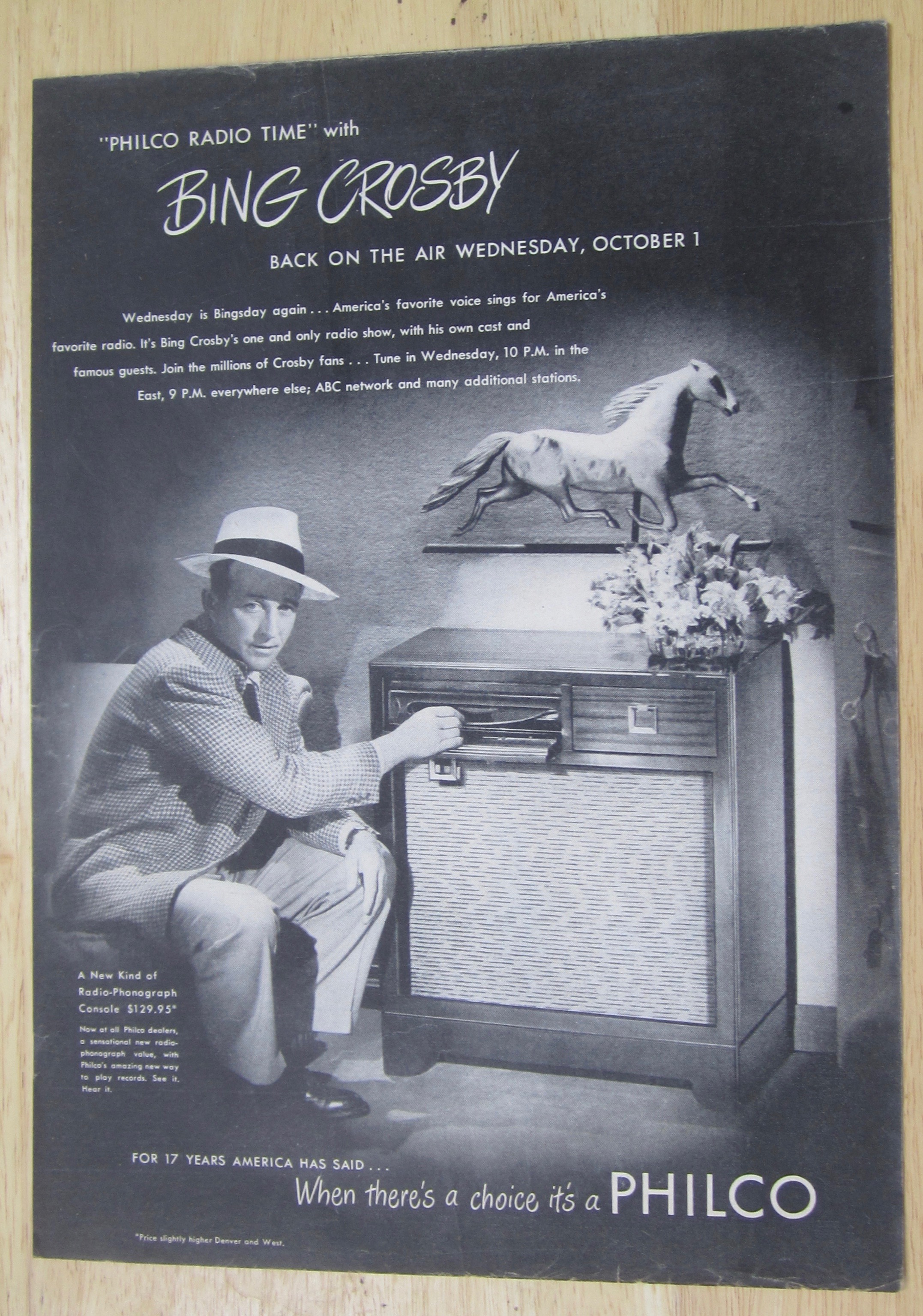 1947 Philco Radio Phonograph Console with Bing Crosby