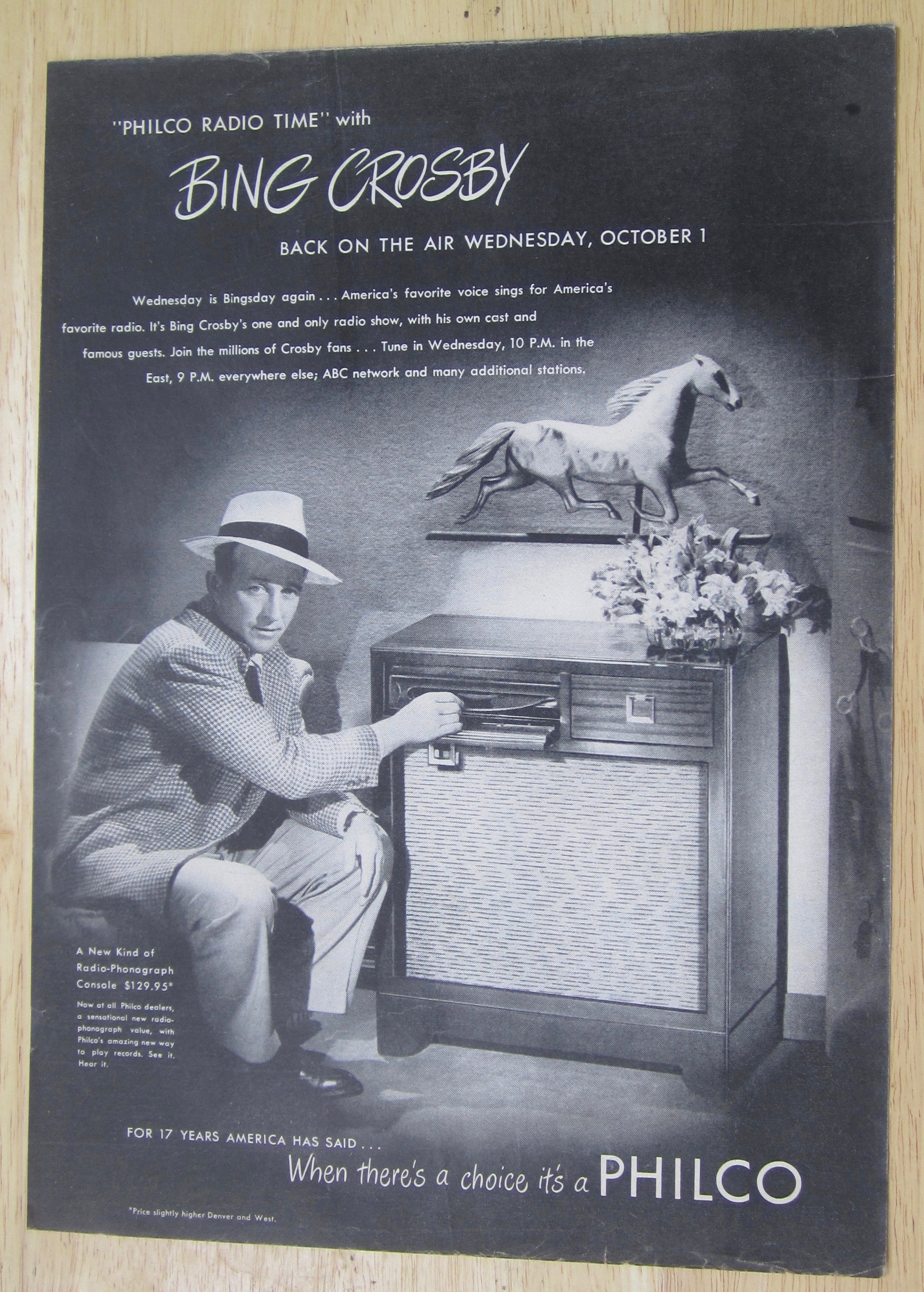 1947 Philco Radio Phonograph Console with Bing Crosby