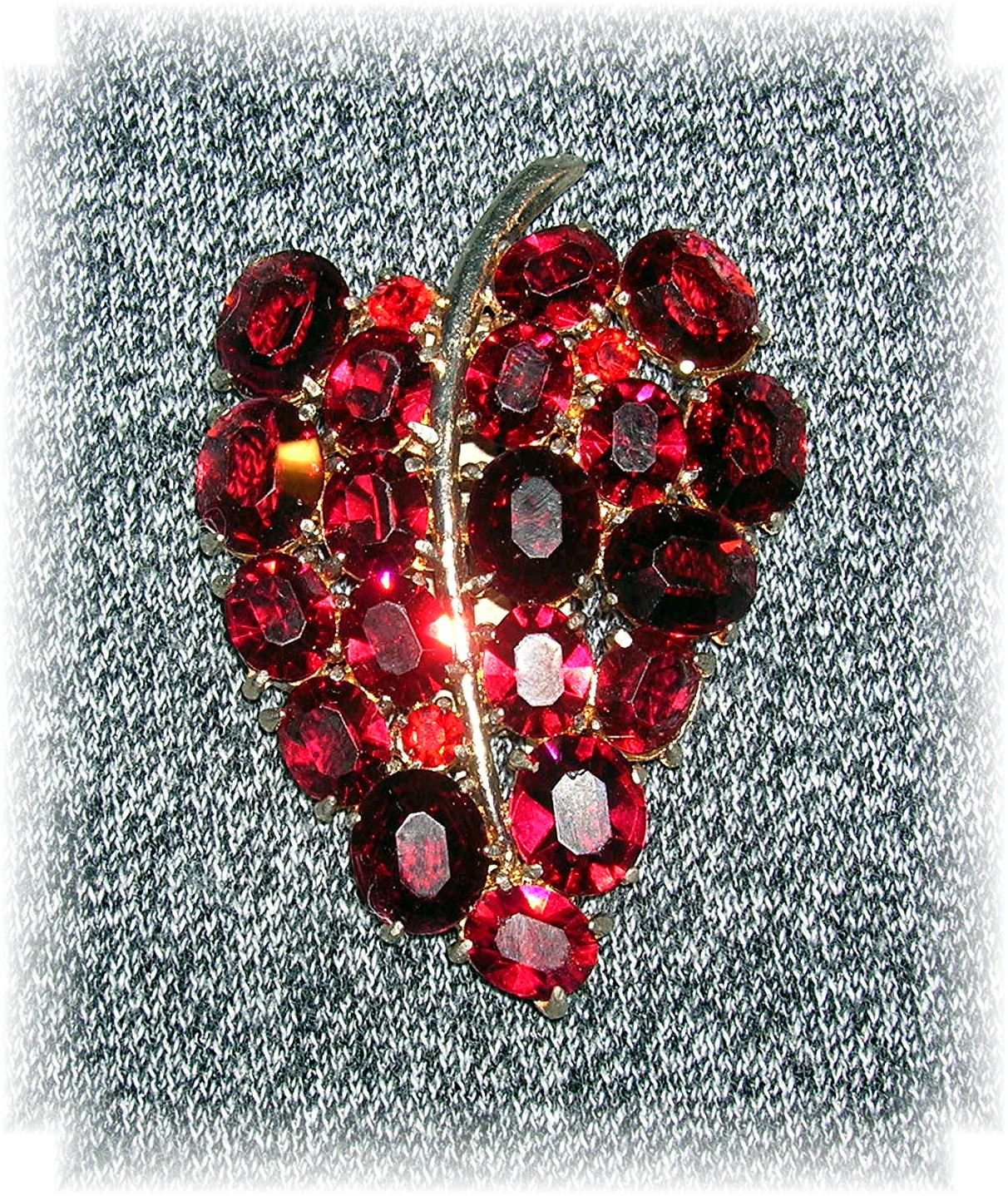 Dress Clip Ruby Red Crystal Leaf 2 3/4 Inch