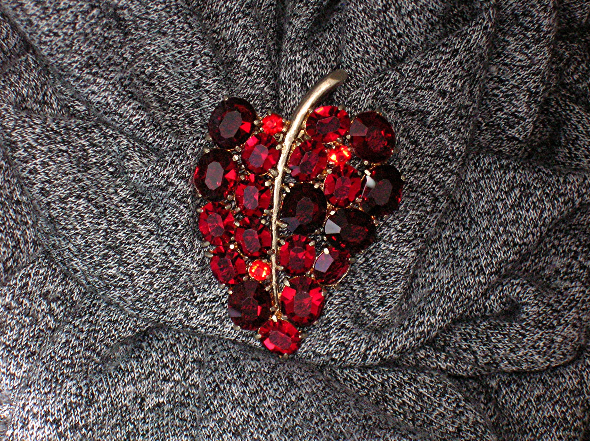 Dress Clip Ruby Red Crystal  Leaf 2 3/4 Inch