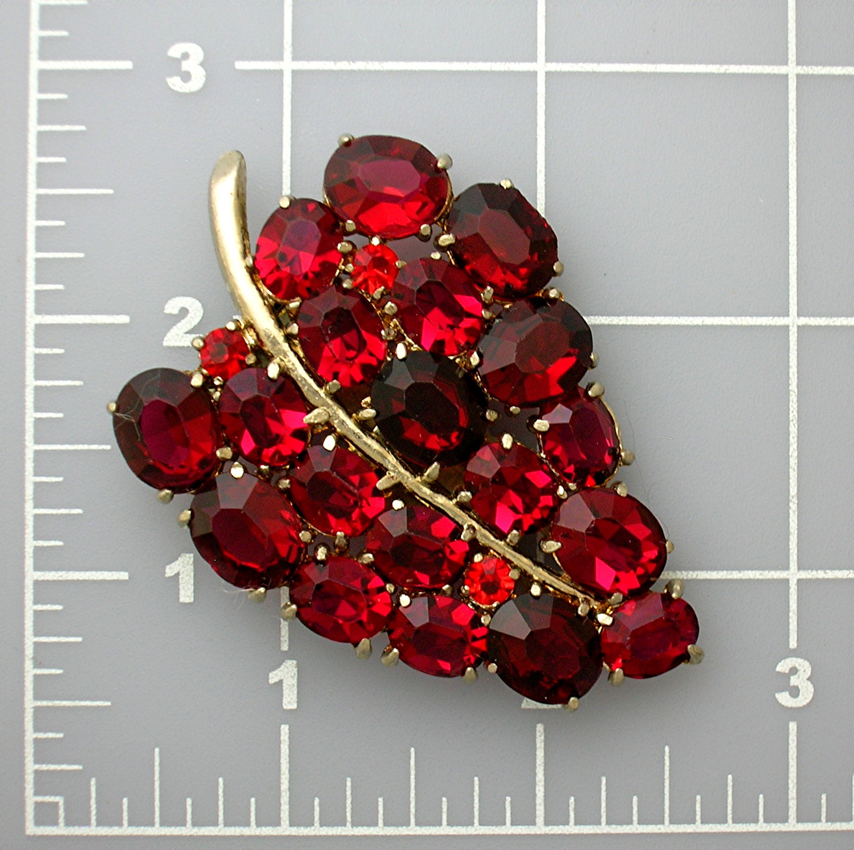 Dress Clip Ruby Red Crystal  Leaf 2 3/4 Inch