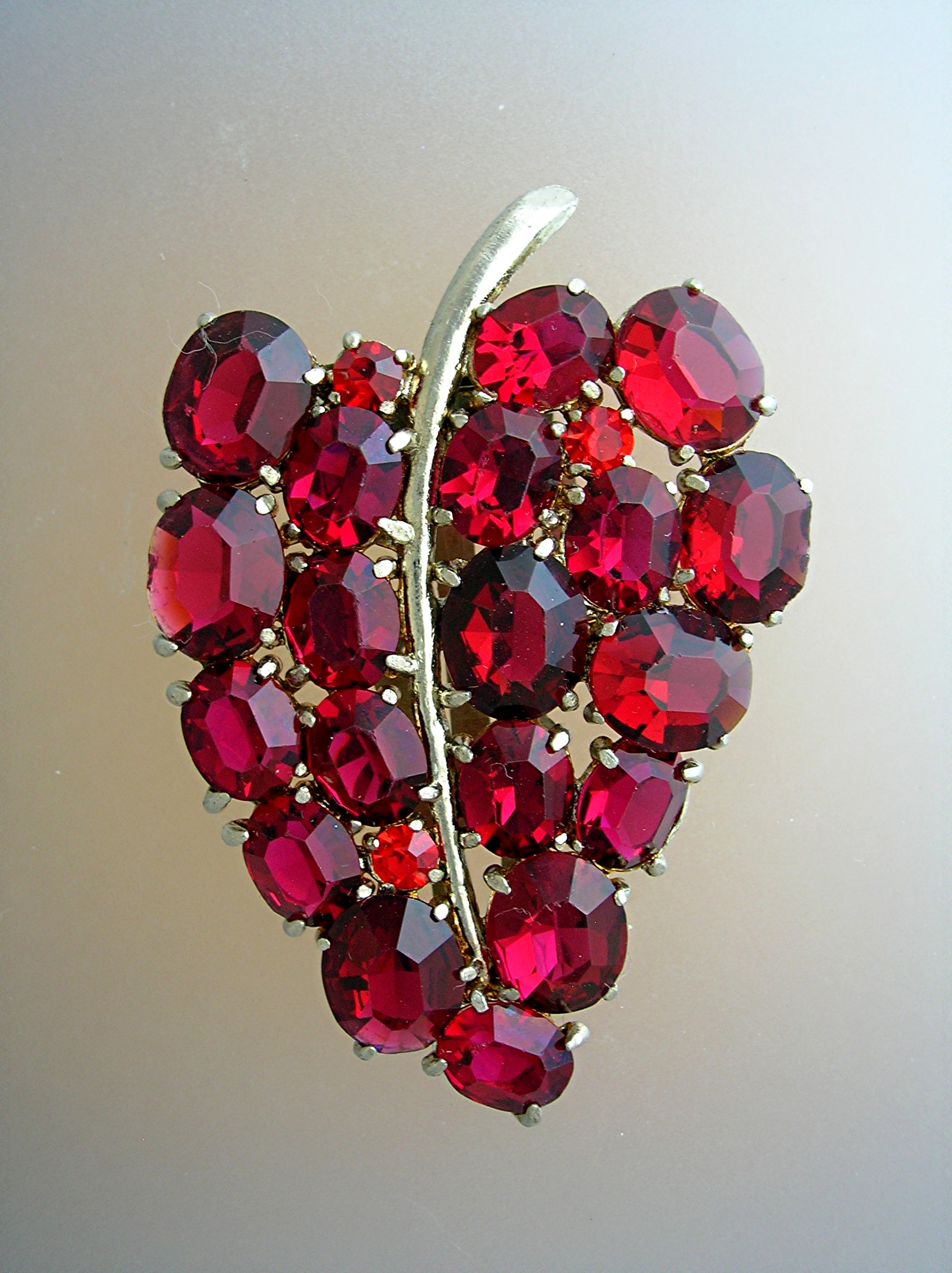 Dress Clip Ruby Red Crystal  Leaf 2 3/4 Inch