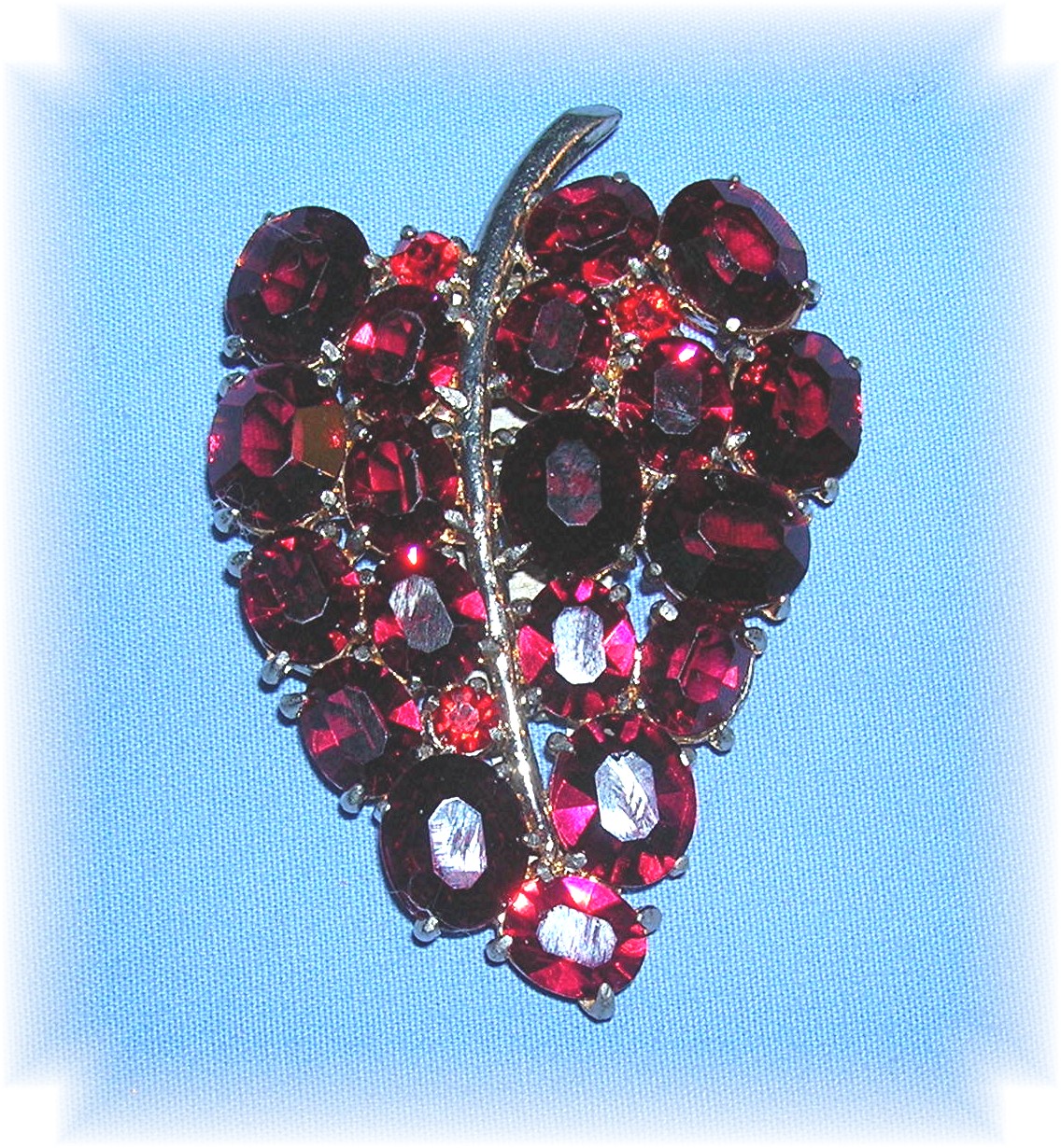 Dress Clip Ruby Red Crystal  Leaf 2 3/4 Inch