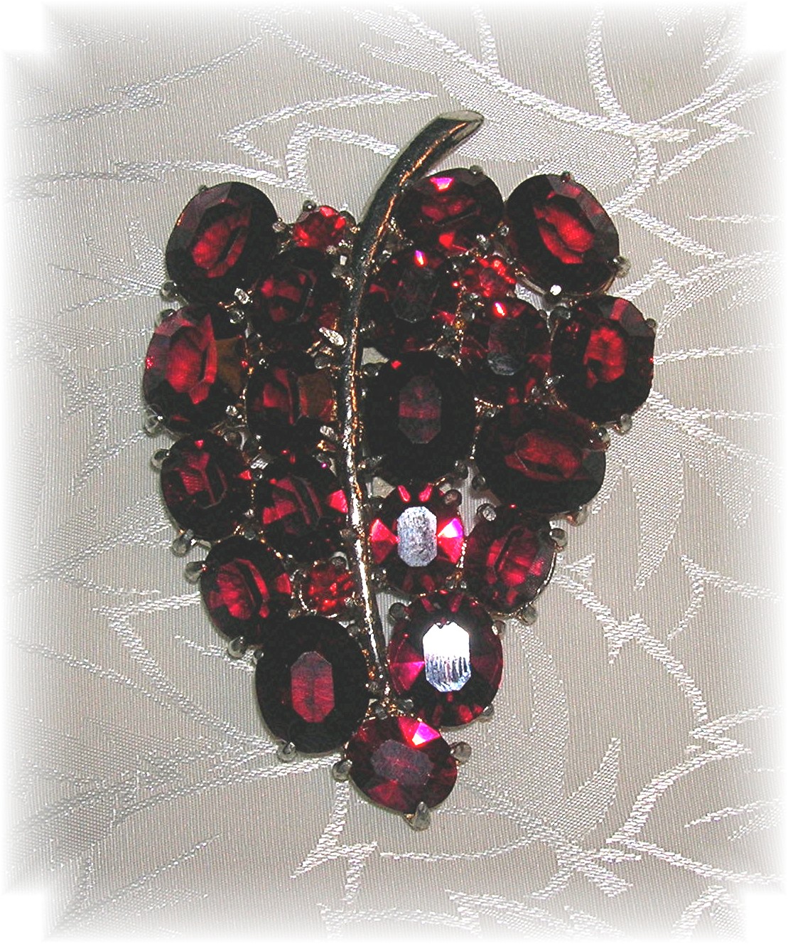 Dress Clip Ruby Red Crystal  Leaf 2 3/4 Inch