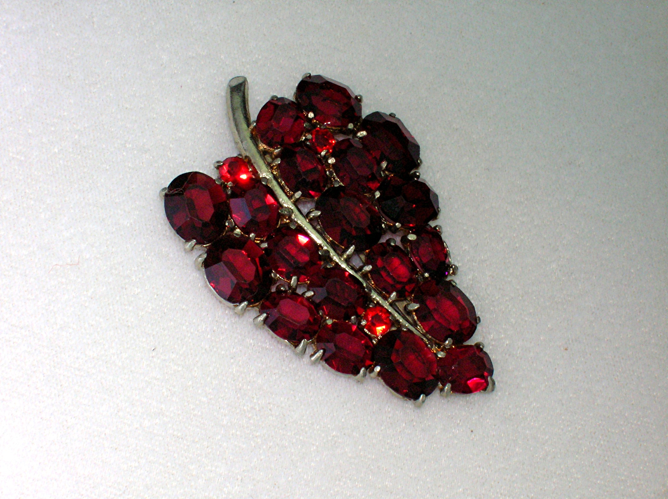 Dress Clip Ruby Red Crystal  Leaf 2 3/4 Inch