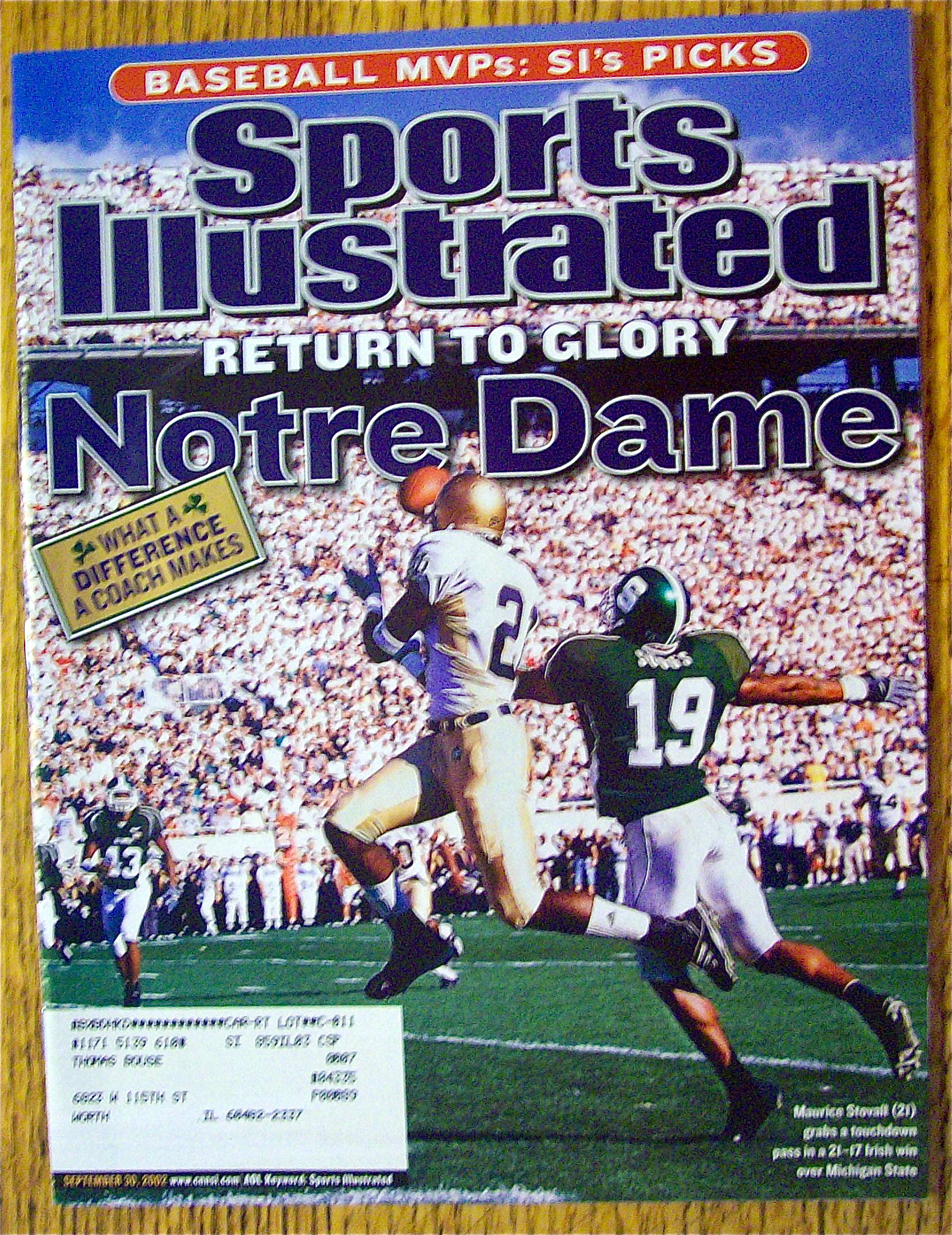 Sport Illustrated Magazine September 30, 2002 M Stovall