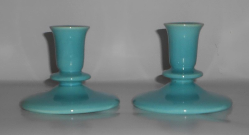 Franciscan Pottery Tropico Art Ware Pair #96 Candlestick Holders - Glacial Blue