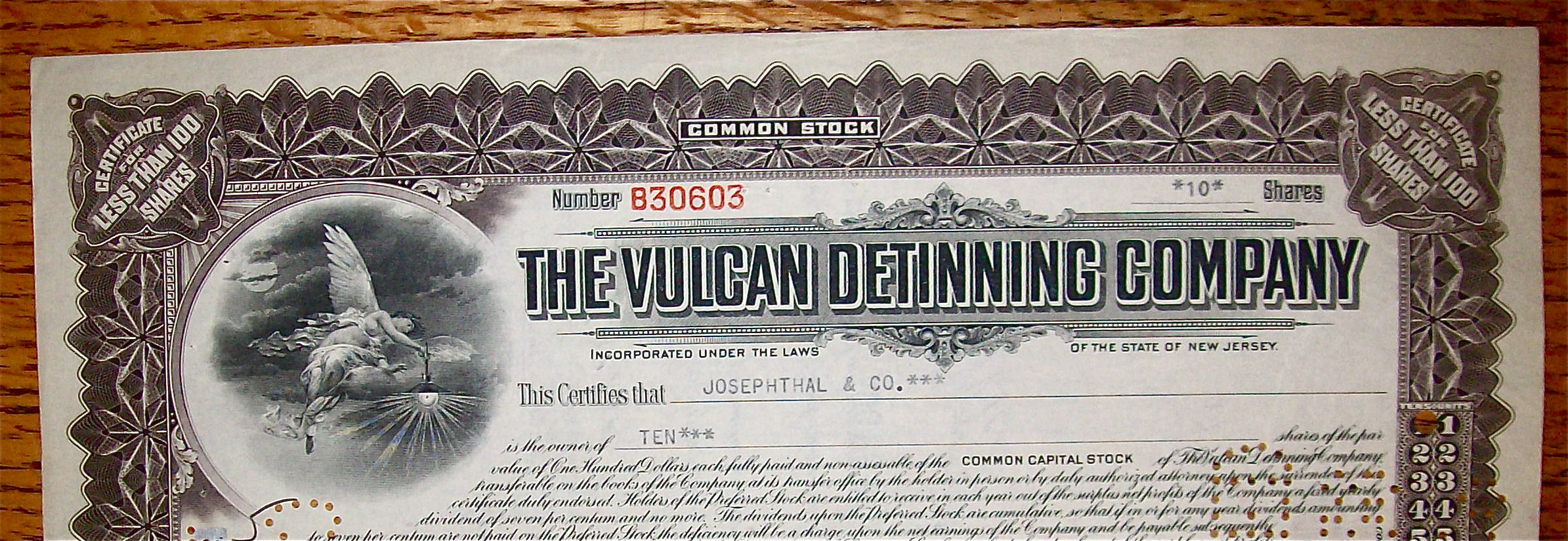 1937 Vulcan Detinning Company Stock Certificate