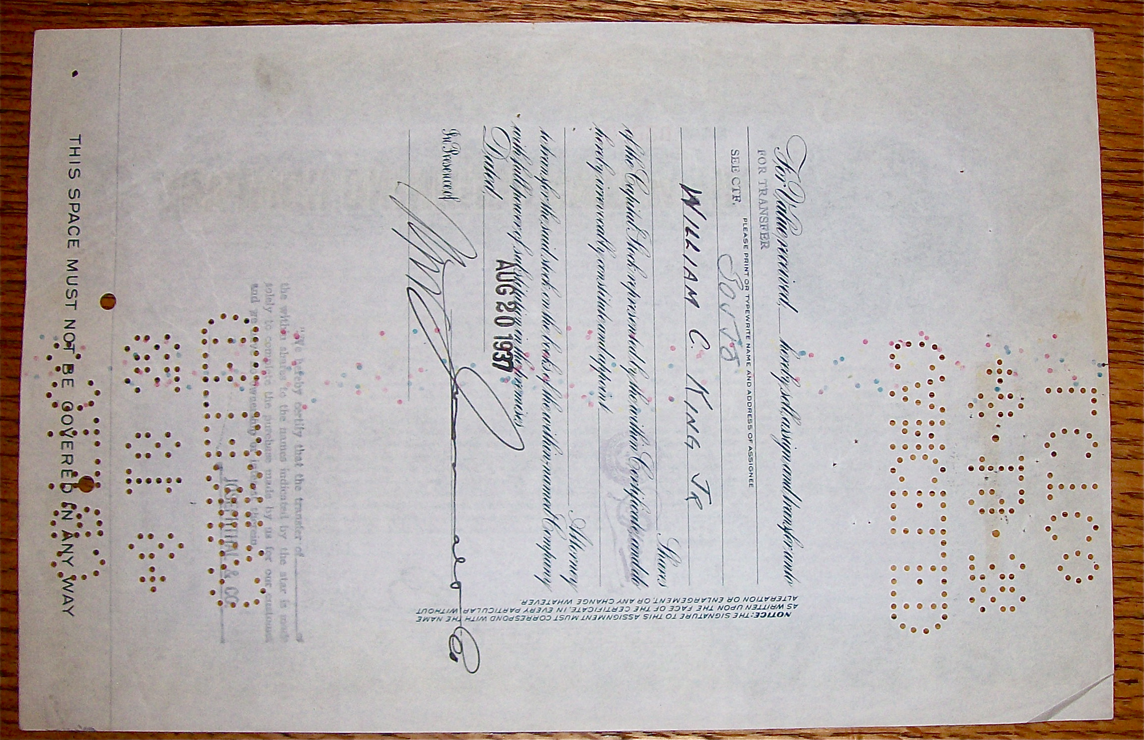 1937 Vulcan Detinning Company Stock Certificate