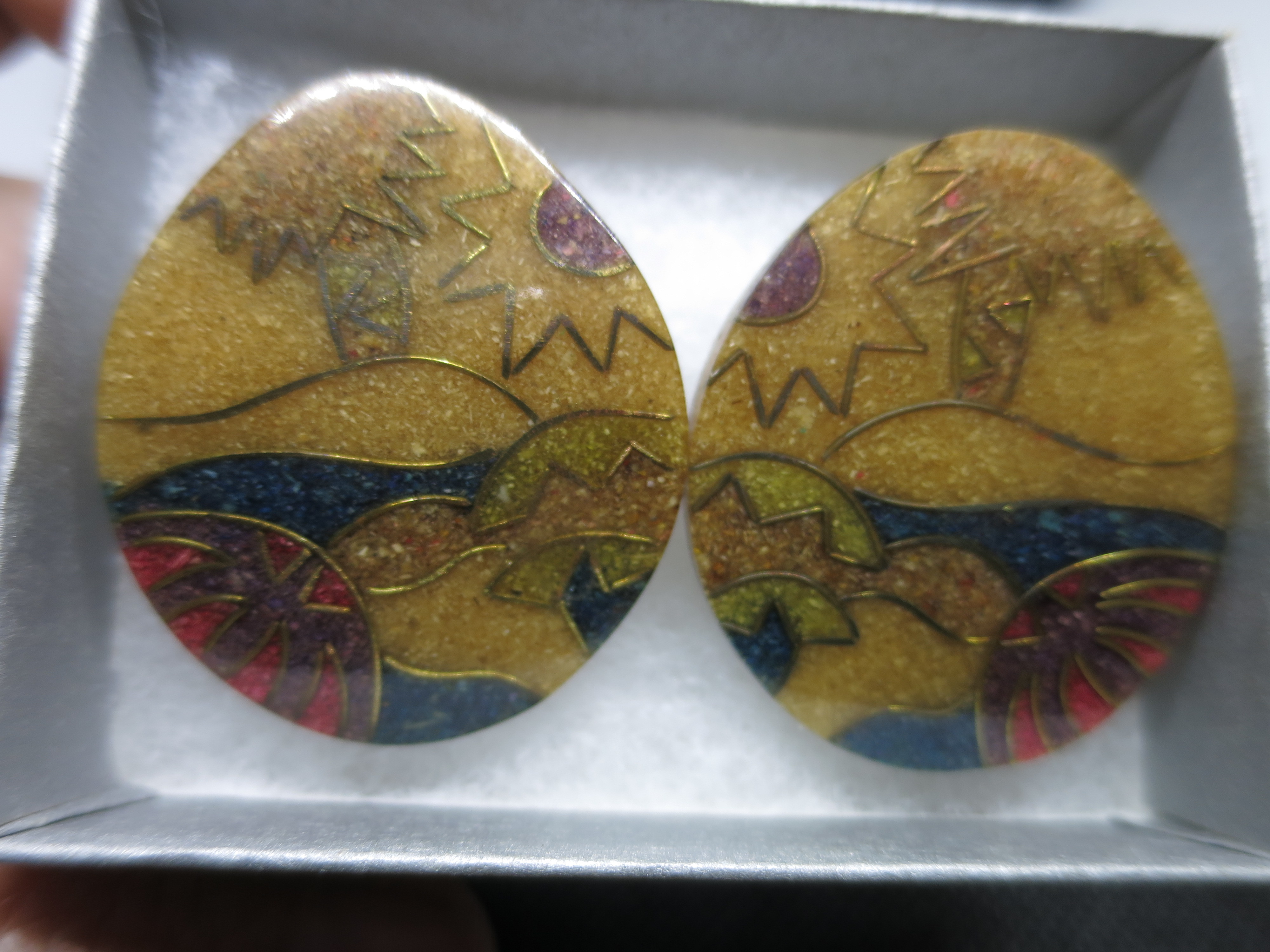 Lucite Plastic Earrings copper inlay Statement Floral Abstract