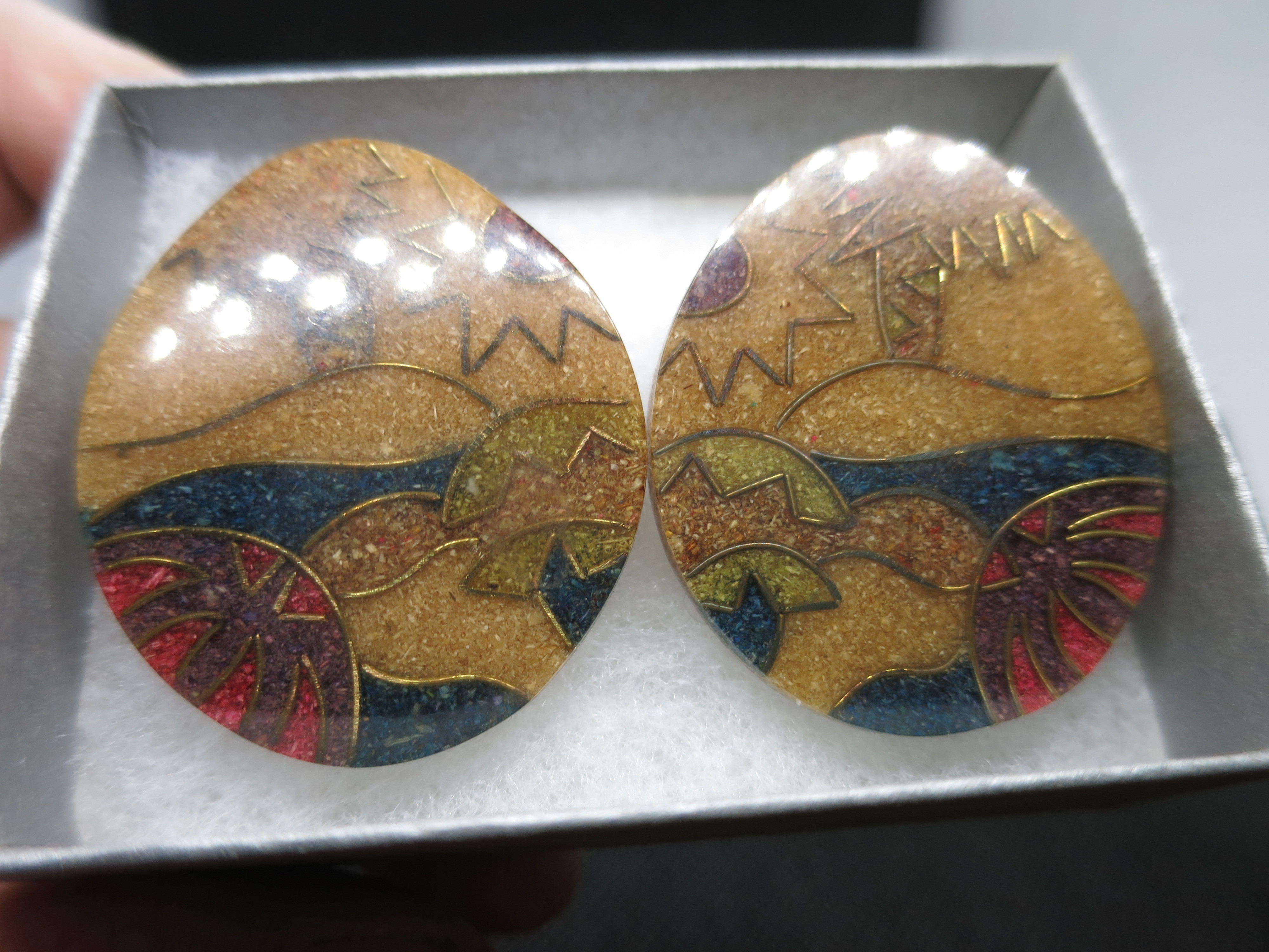 Lucite Plastic Earrings copper inlay Statement Floral Abstract