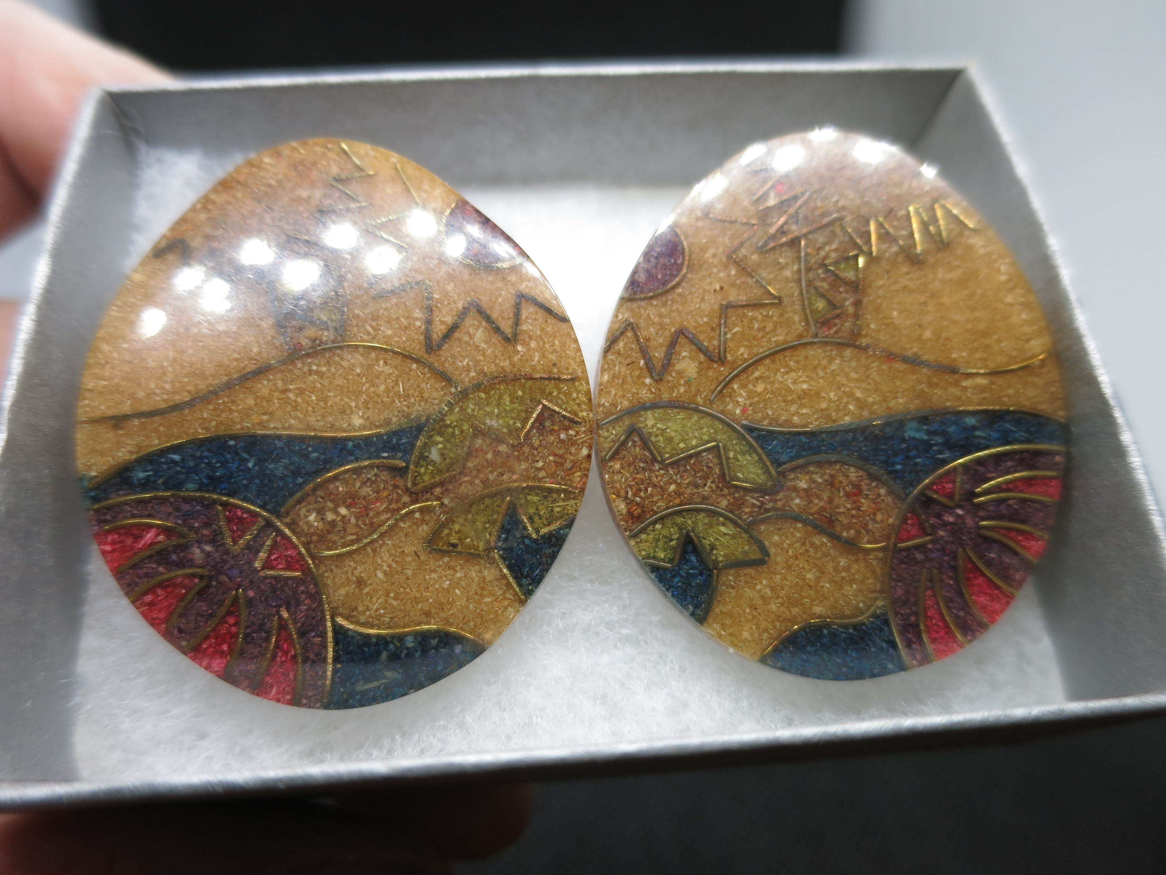 Lucite Plastic Earrings copper inlay Statement Floral Abstract