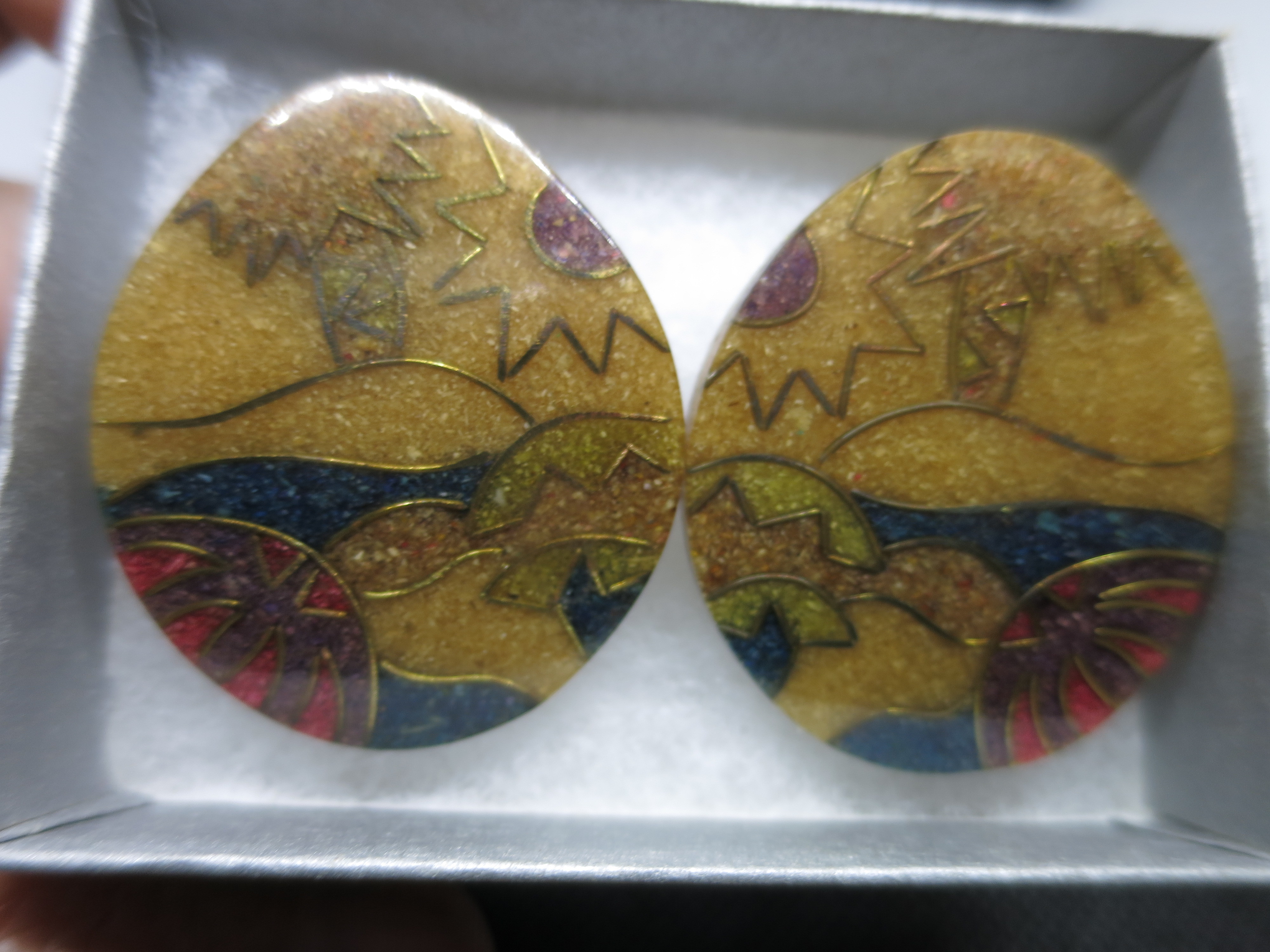 Lucite Plastic Earrings copper inlay Statement Floral Abstract