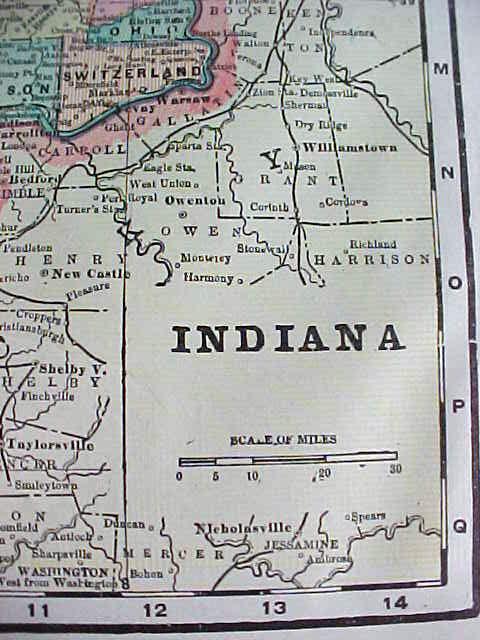 Crams Map Indiana 1898 Antique