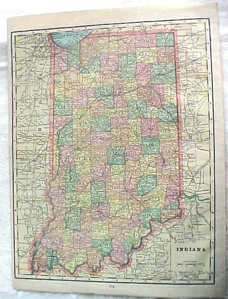 Crams Map Indiana 1898 Antique