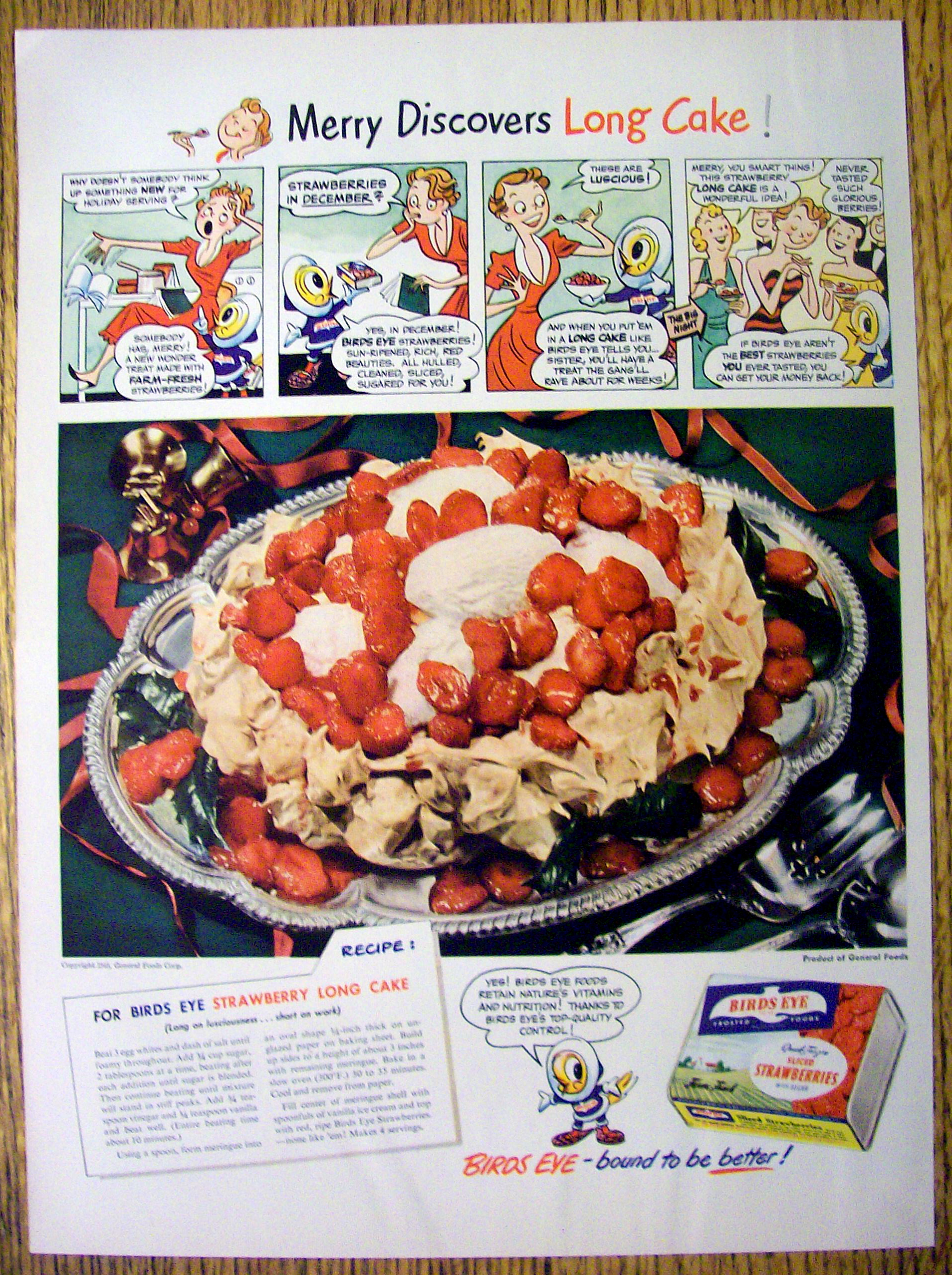 1949 Birds Eye Quick Frozen Sliced Strawberries