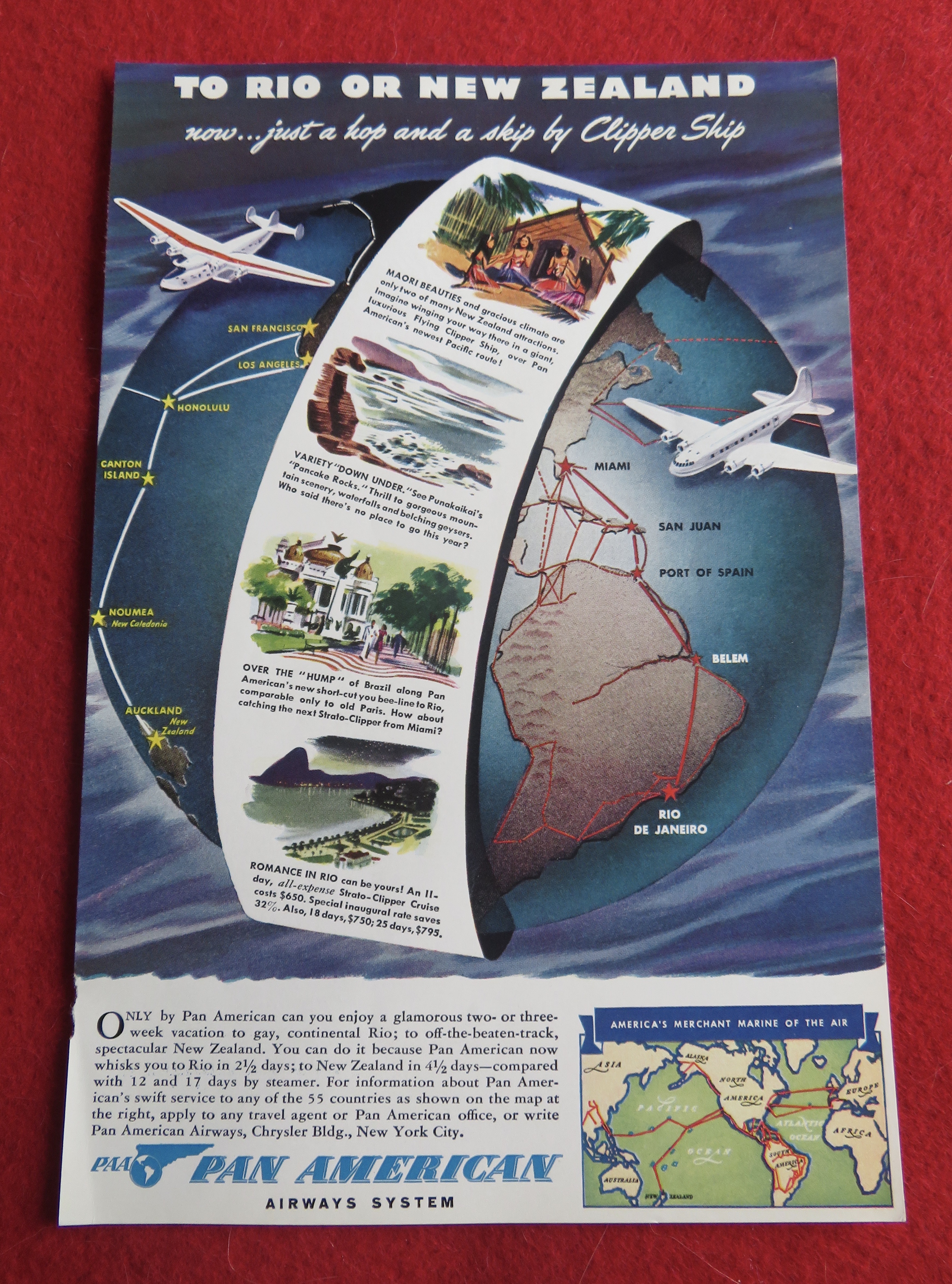 1940 Pan American Airways System with Clipper Ship