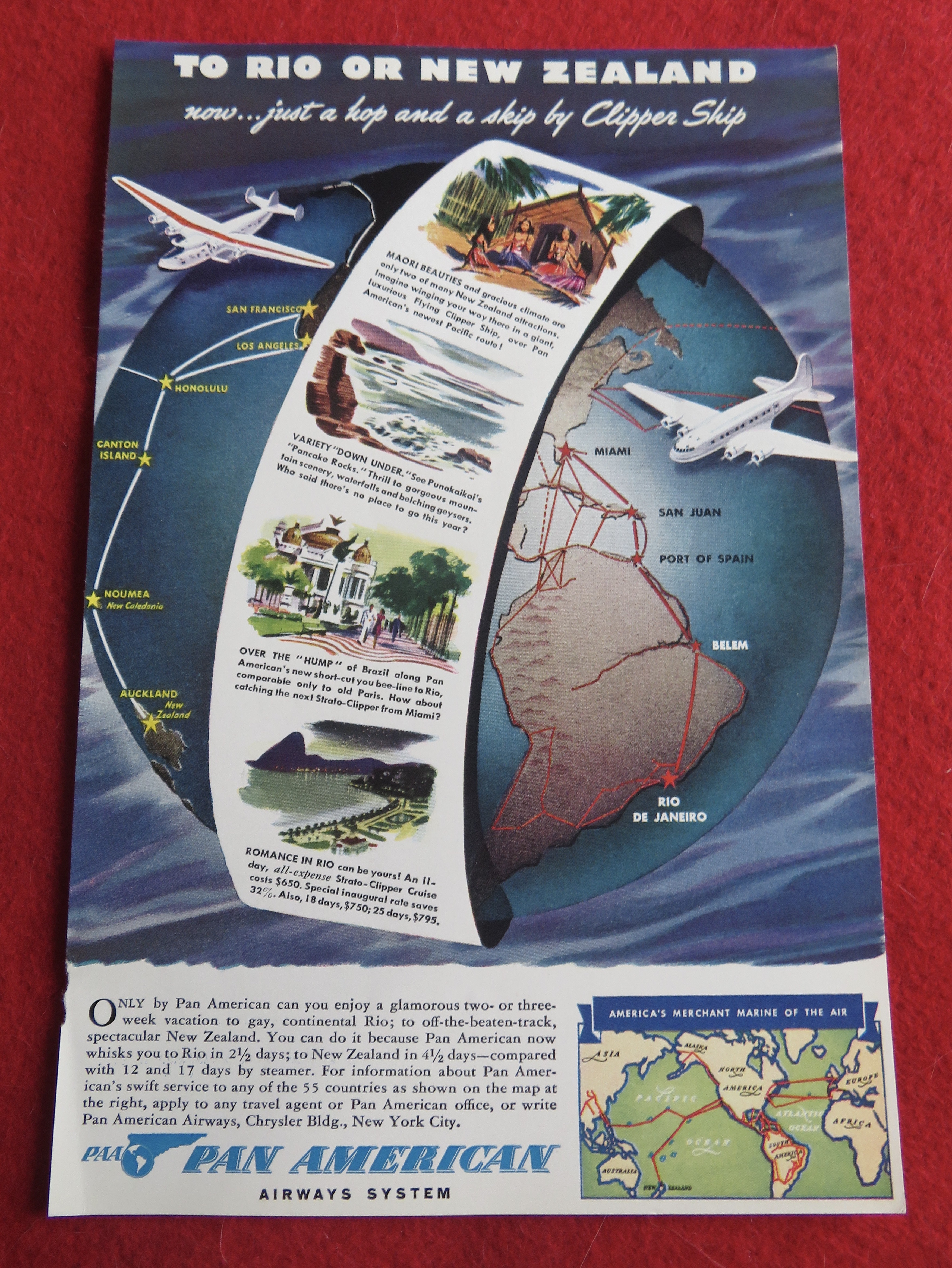 1940 Pan American Airways System with Clipper Ship