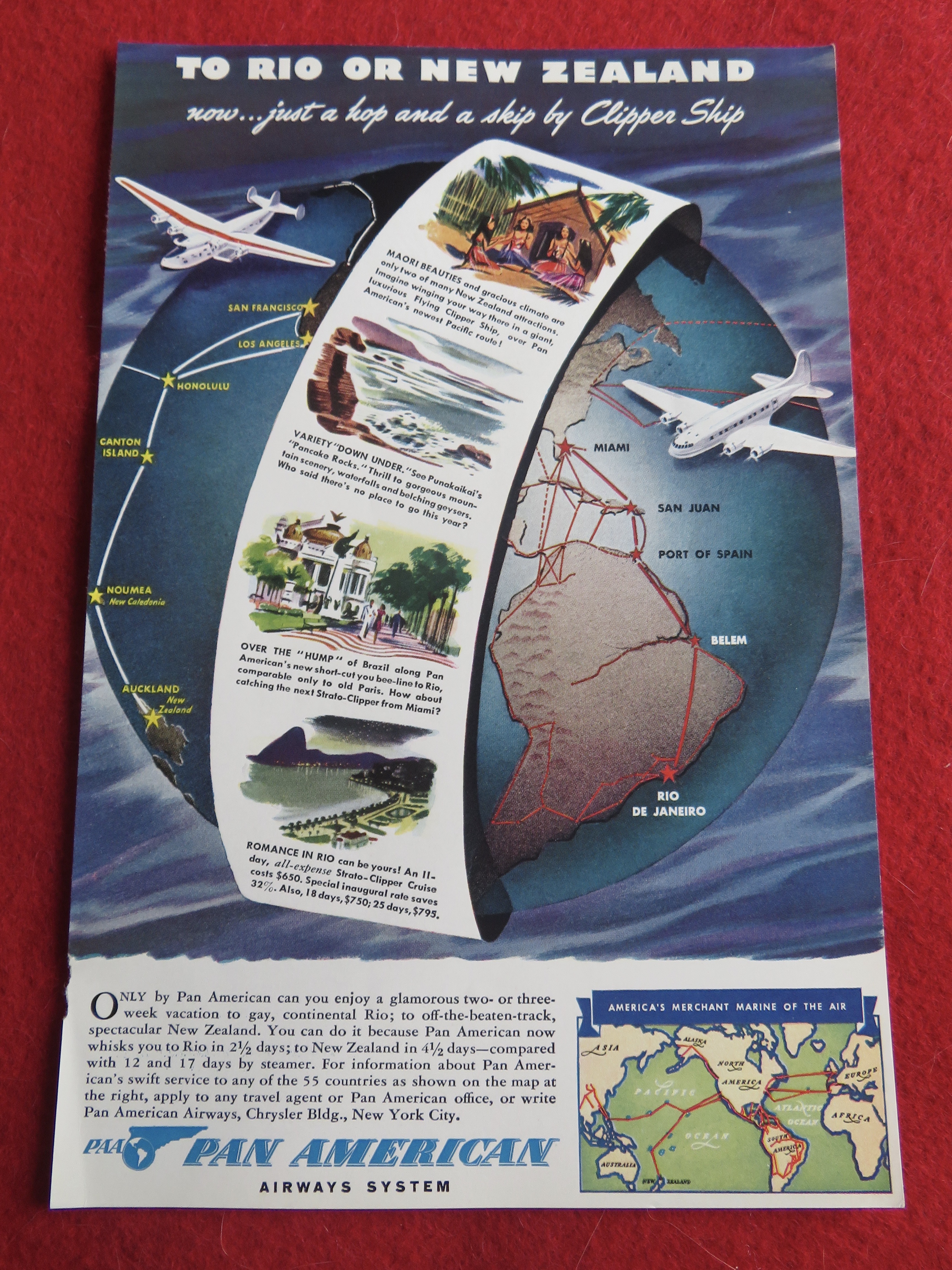 1940 Pan American Airways System with Clipper Ship