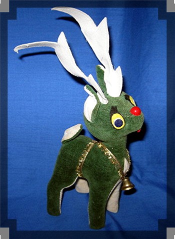 Christmas Green White Gold Velvet Reindeer Standing