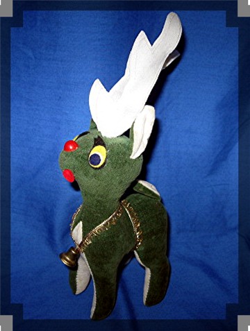 Christmas Green White Gold Velvet Reindeer Standing