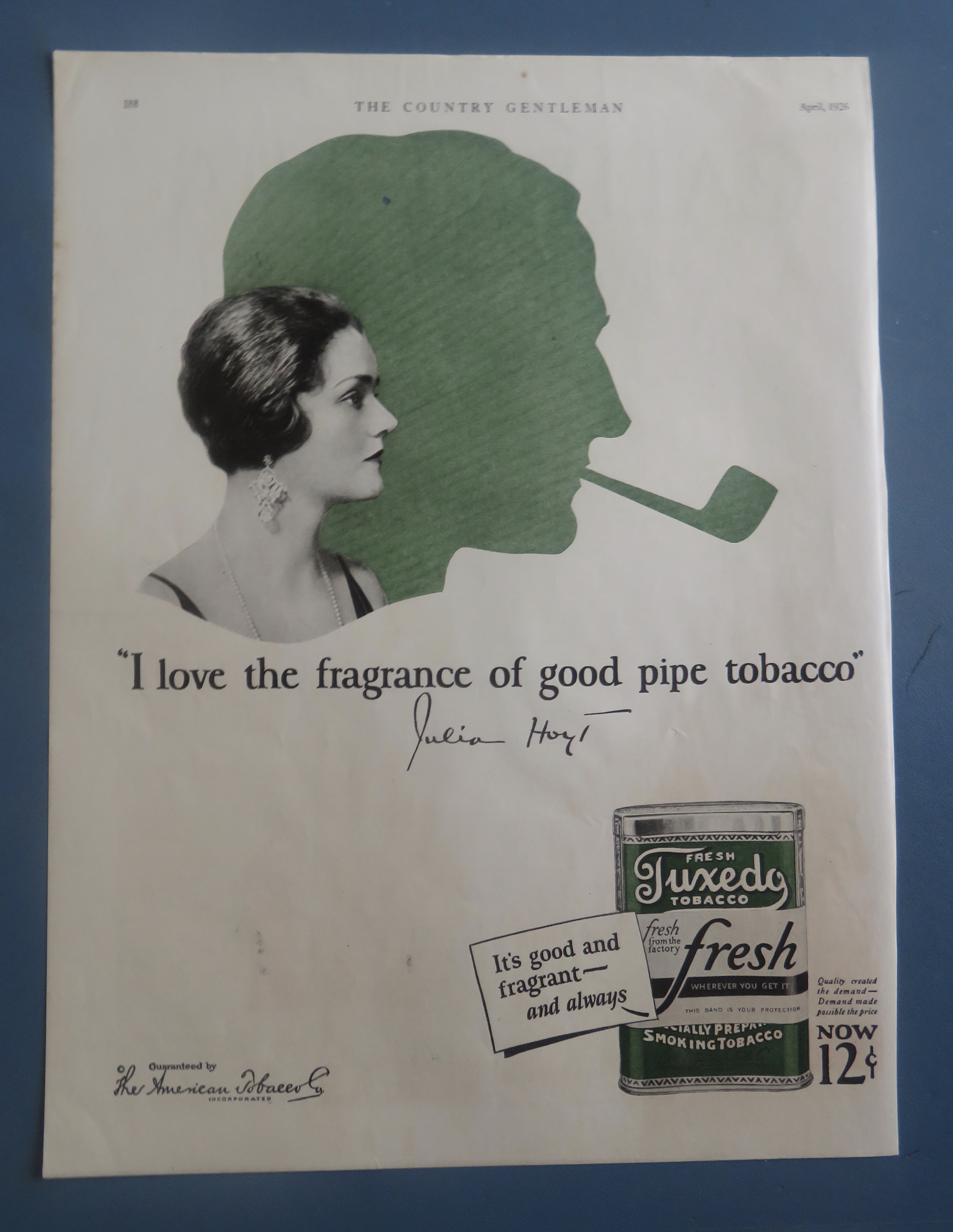 1926 Tuxedo Smoking Tobacco with Woman's Side View