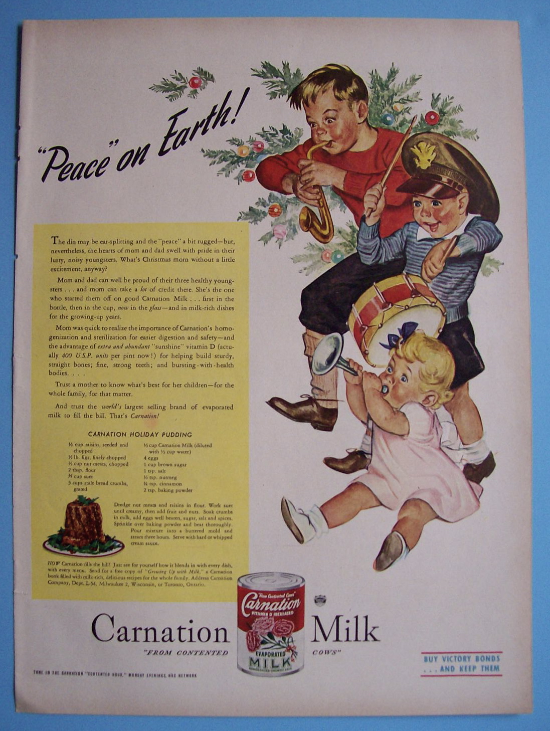 1945 Carnation Milk with Three Children Playing